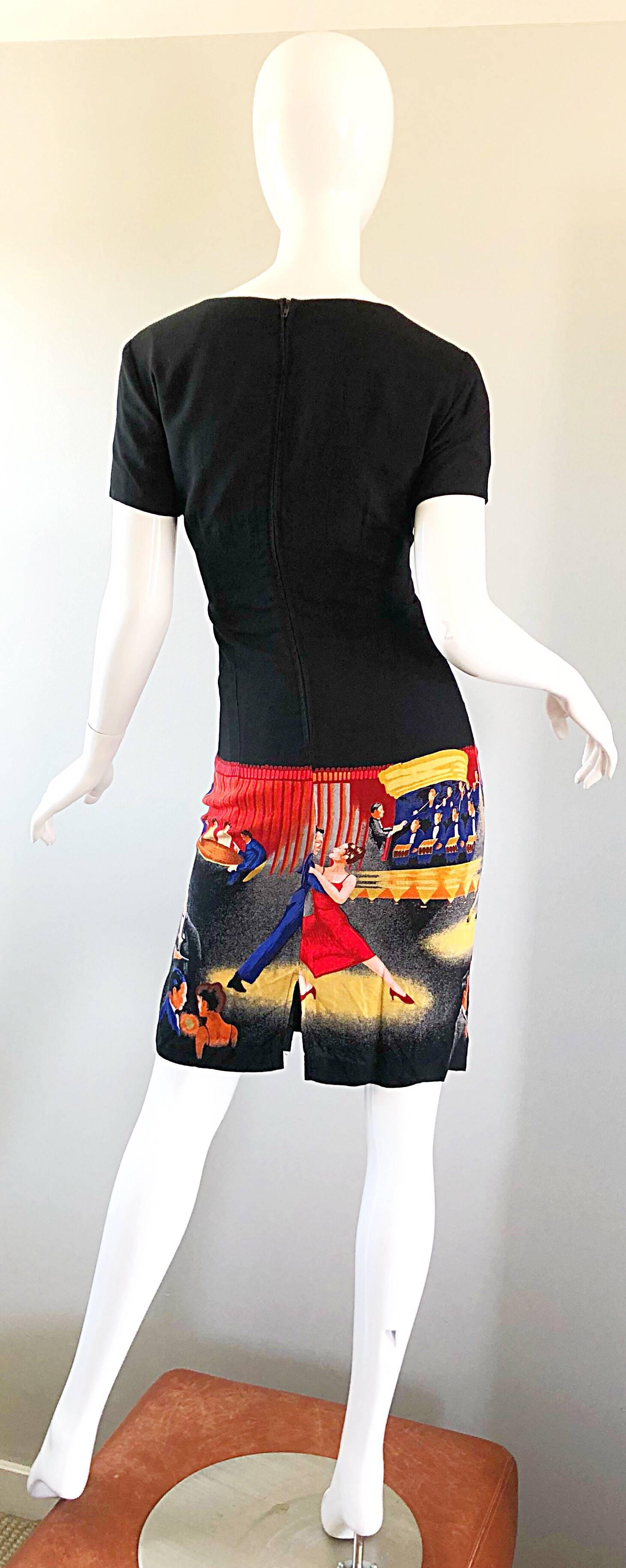 Erstaunlich 1990er Jahre Neuheit Print Ballrom Tänzer Vintage 90er Jahre Schwarzes Kleid Damen im Angebot