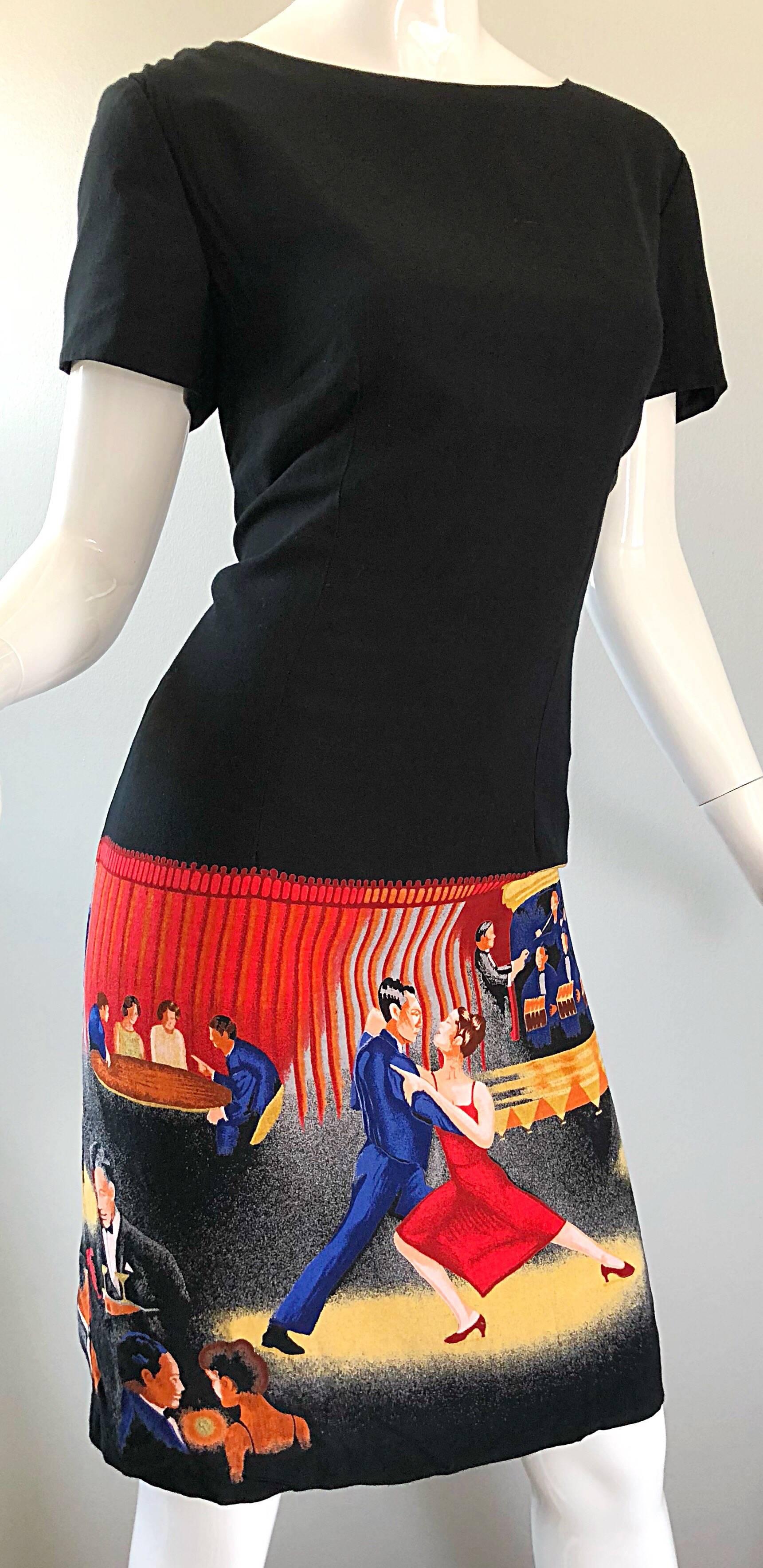 Erstaunlich 1990er Jahre Neuheit Print Ballrom Tänzer Vintage 90er Jahre Schwarzes Kleid im Angebot 2