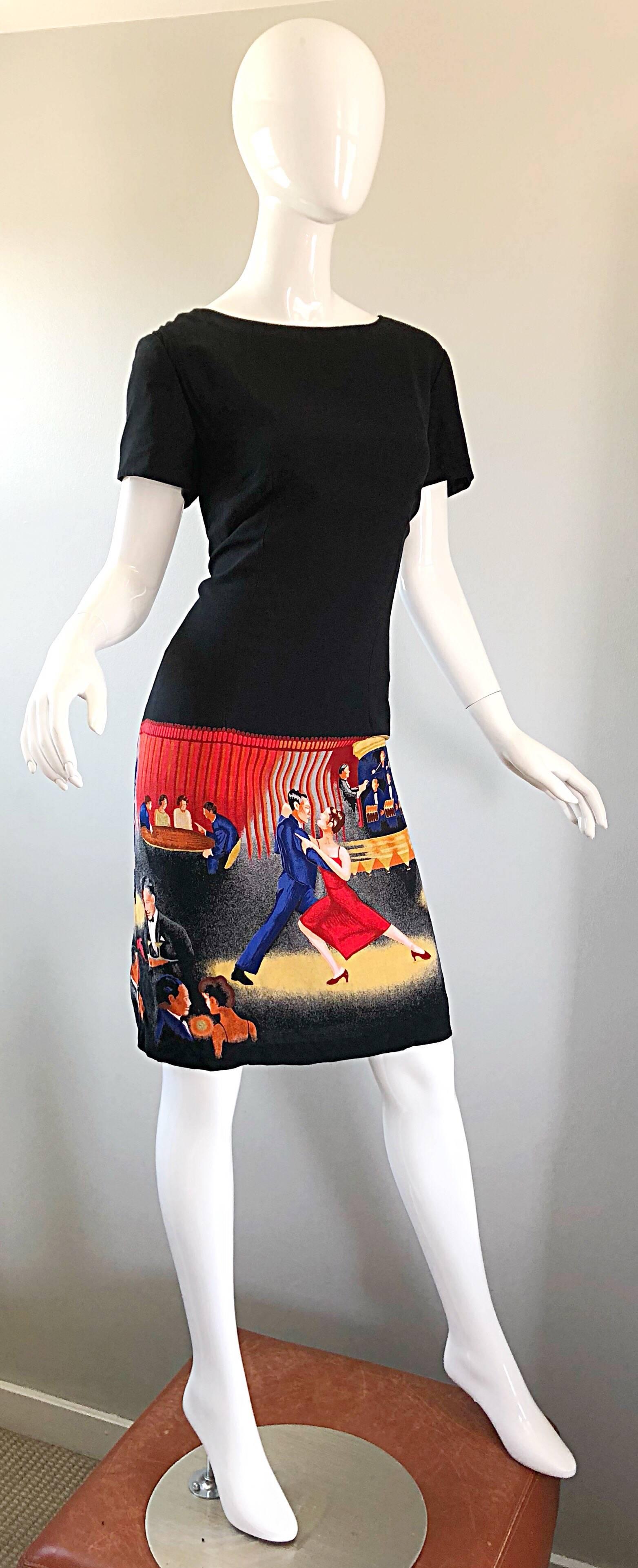 Erstaunlich 1990er Jahre Neuheit Print Ballrom Tänzer Vintage 90er Jahre Schwarzes Kleid im Angebot 8