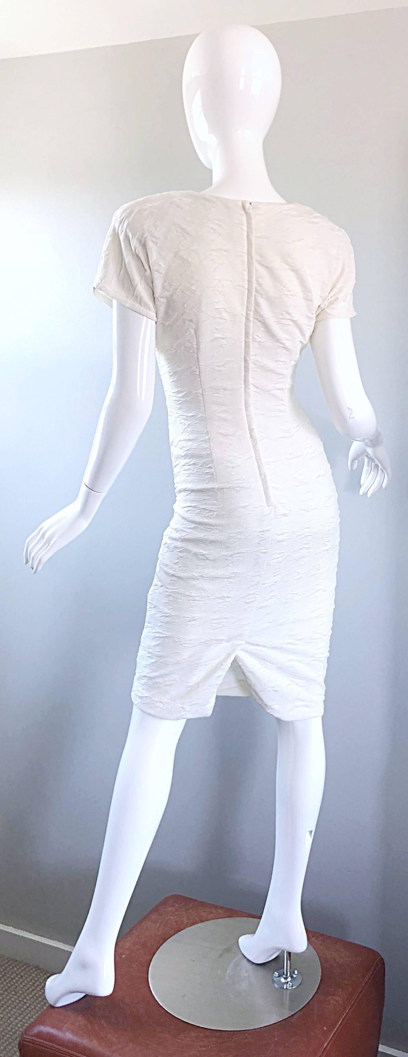 Gray Sexy 1990s La Kucci White French Avant Garde Vintage 90s Bodycon Dress Size 38