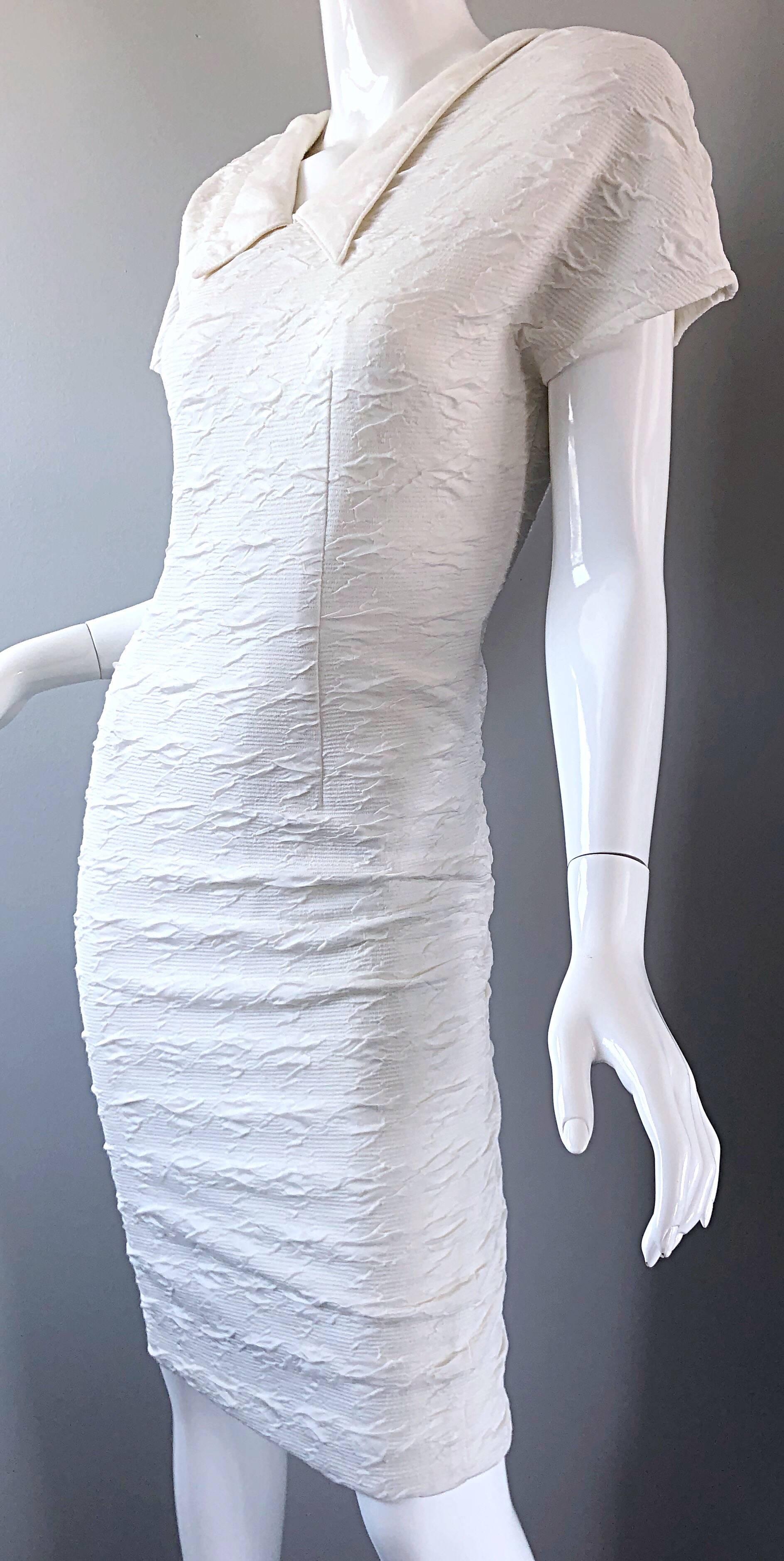 Sexy 1990s La Kucci White French Avant Garde Vintage 90s Bodycon Dress Size 38 1