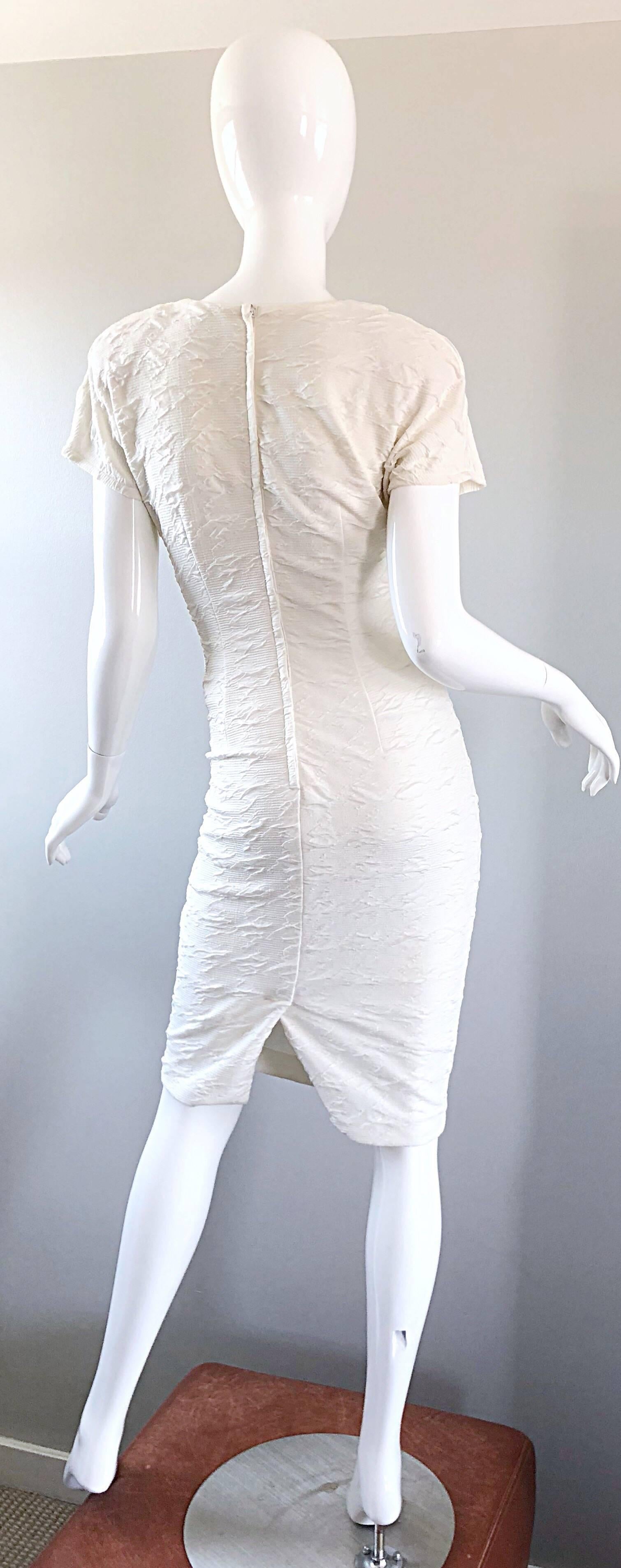 Sexy 1990s La Kucci White French Avant Garde Vintage 90s Bodycon Dress Size 38 2