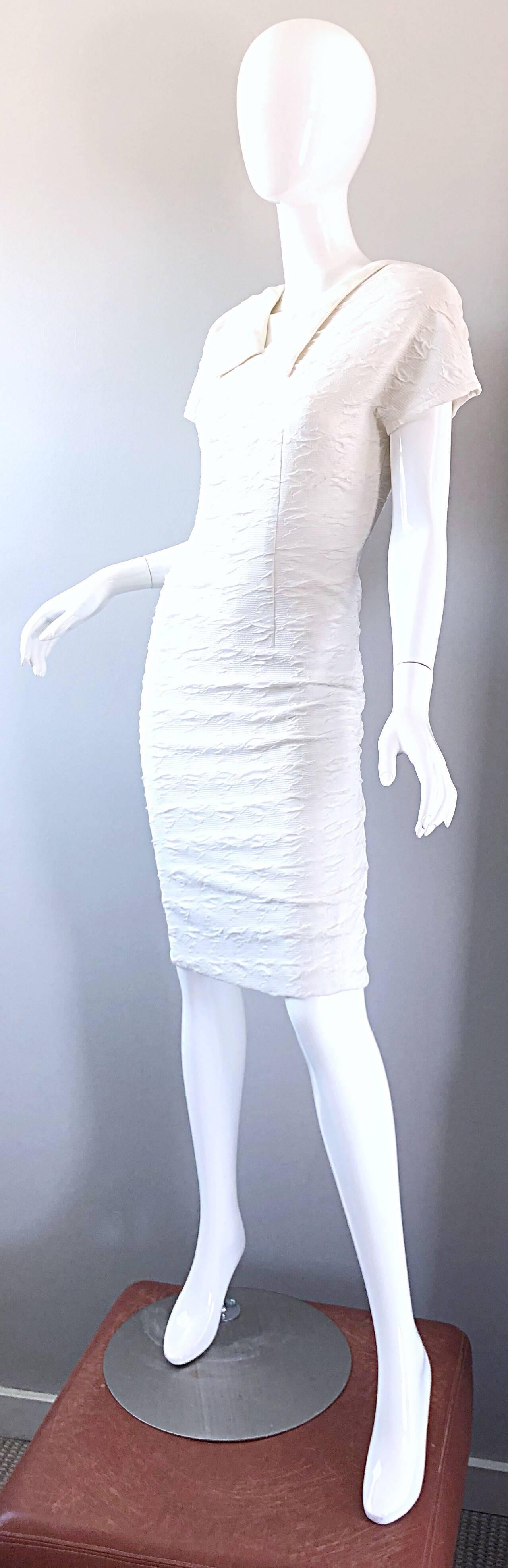 Sexy 1990s La Kucci White French Avant Garde Vintage 90s Bodycon Dress Size 38 4