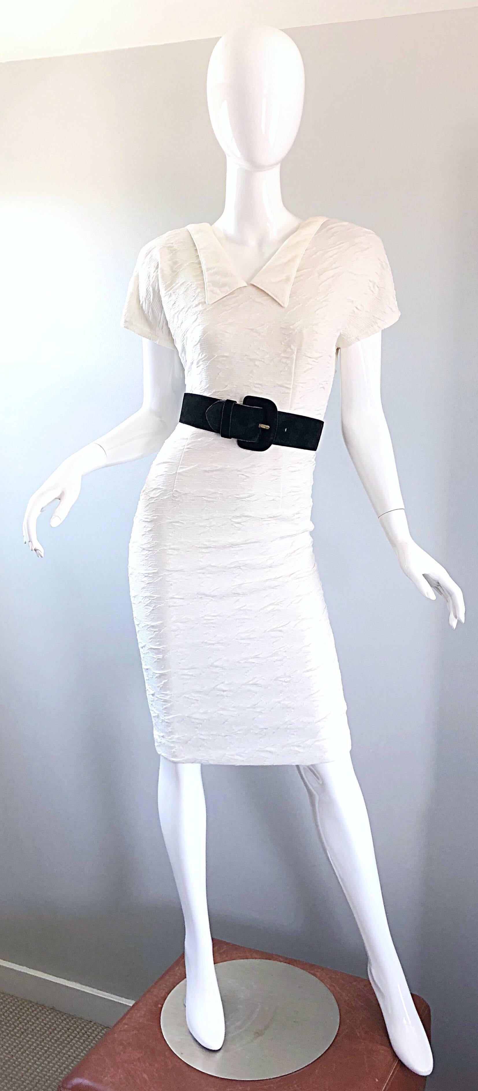 Sexy 1990s La Kucci White French Avant Garde Vintage 90s Bodycon Dress Size 38 5