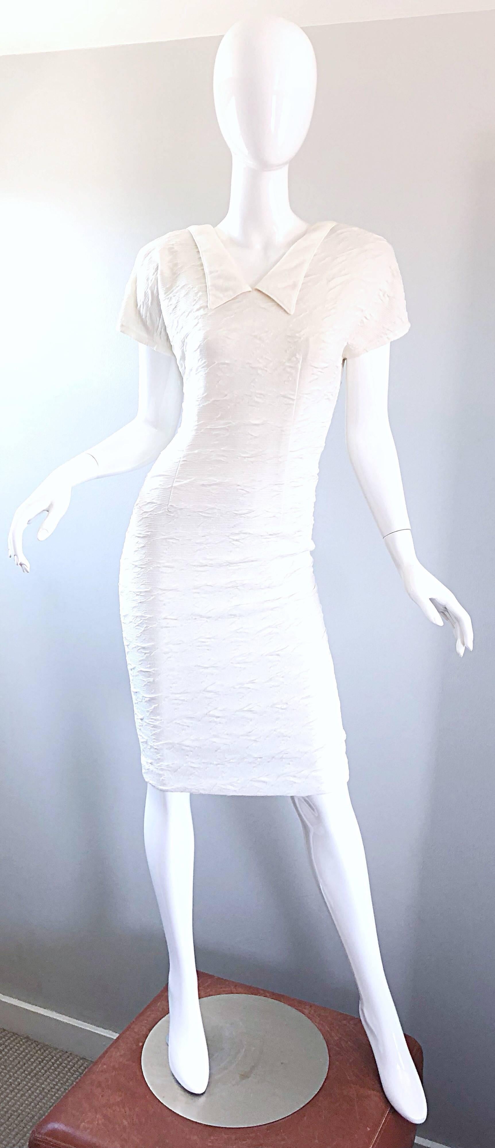 Sexy 1990s La Kucci White French Avant Garde Vintage 90s Bodycon Dress Size 38 7