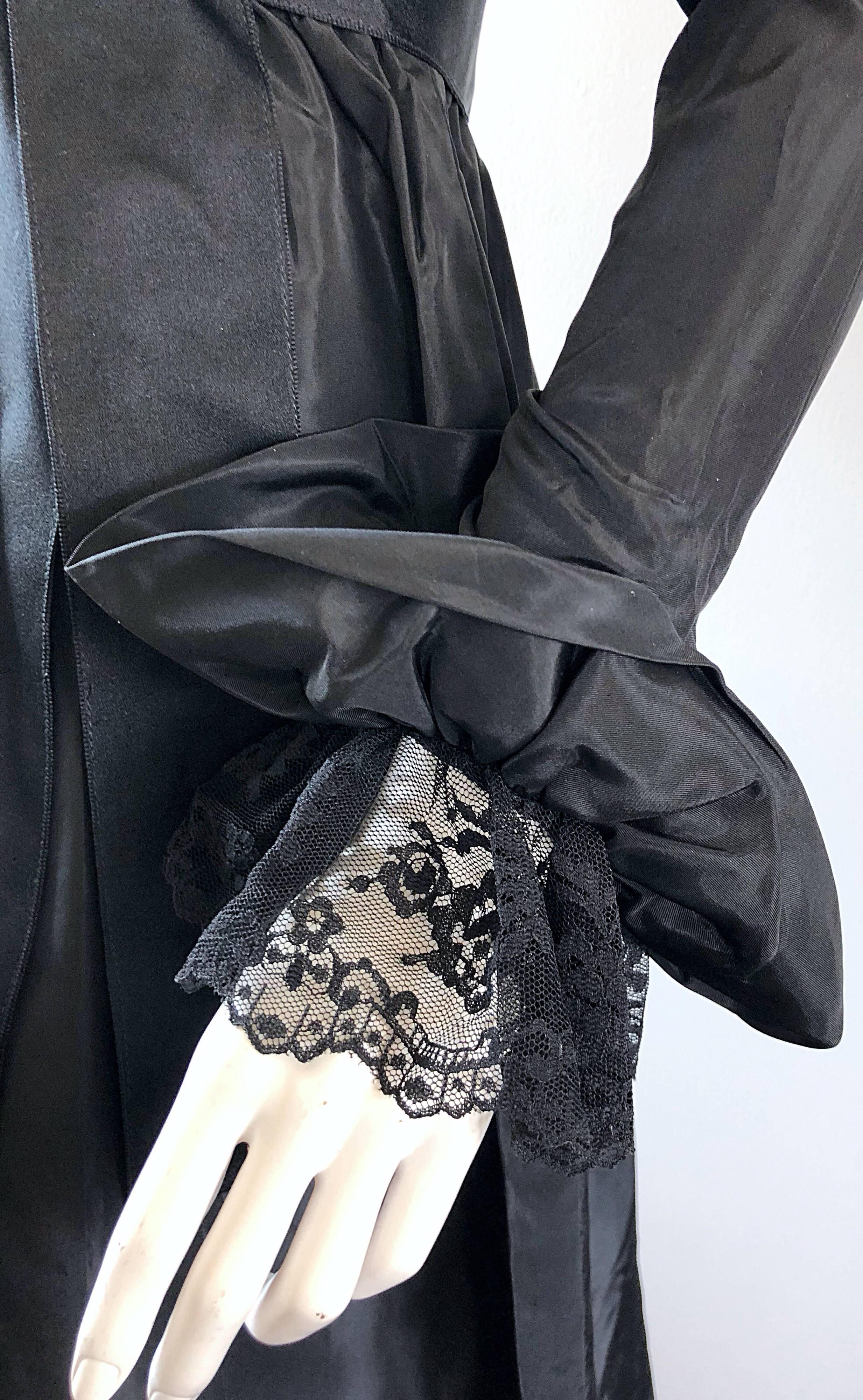 Women's Beautiful Vintage Bill Blass Couture Silk Taffeta Lace Long Sleeve Evening Gown For Sale