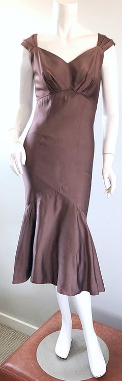 1950s Halmar Demi Couture Taupe / Light Brown Silk Vintage 50s Mermaid Hem Dress