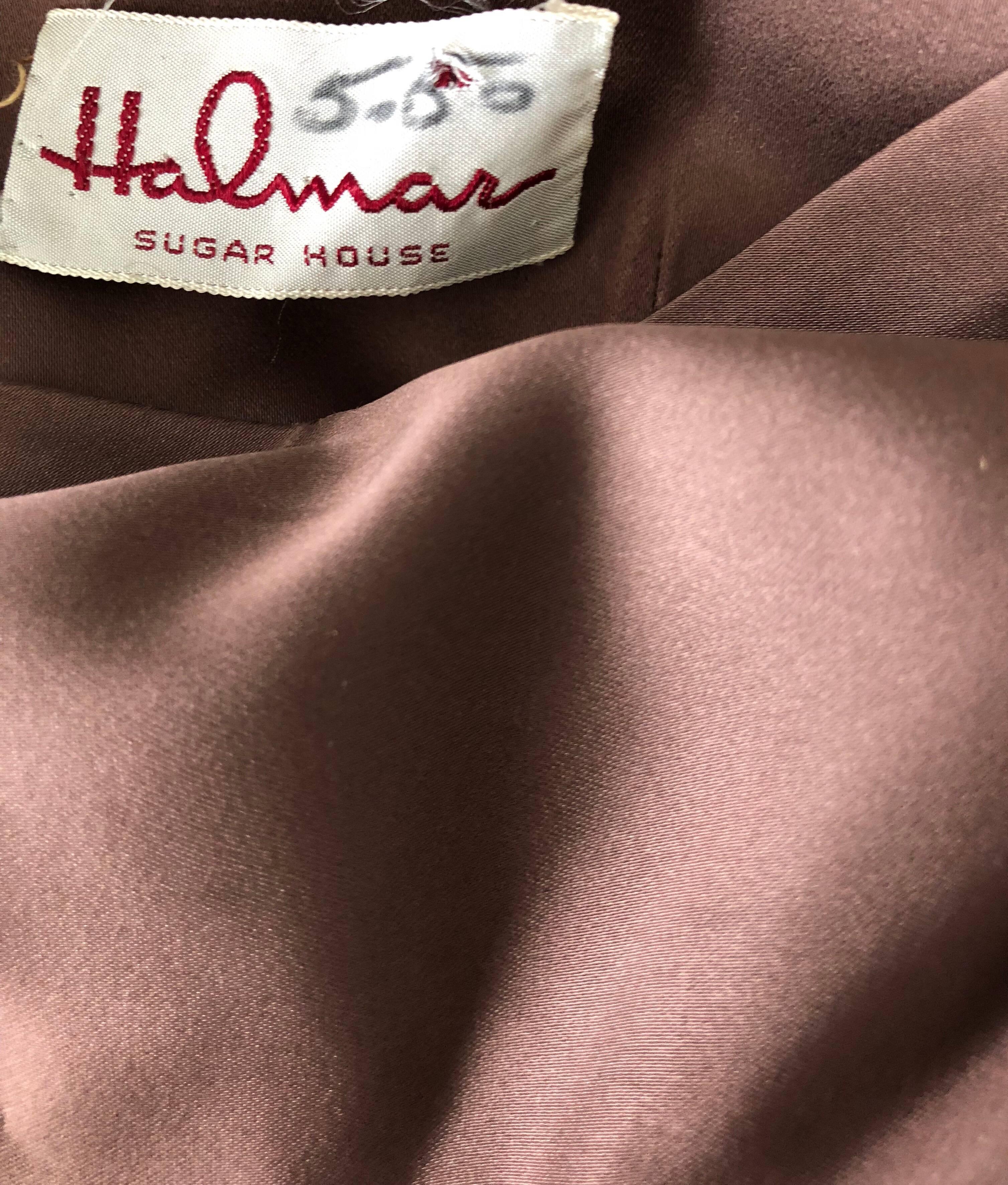 1950s Halmar Demi Couture Taupe / Light Brown Silk Vintage 50s Mermaid Hem Dress For Sale 6