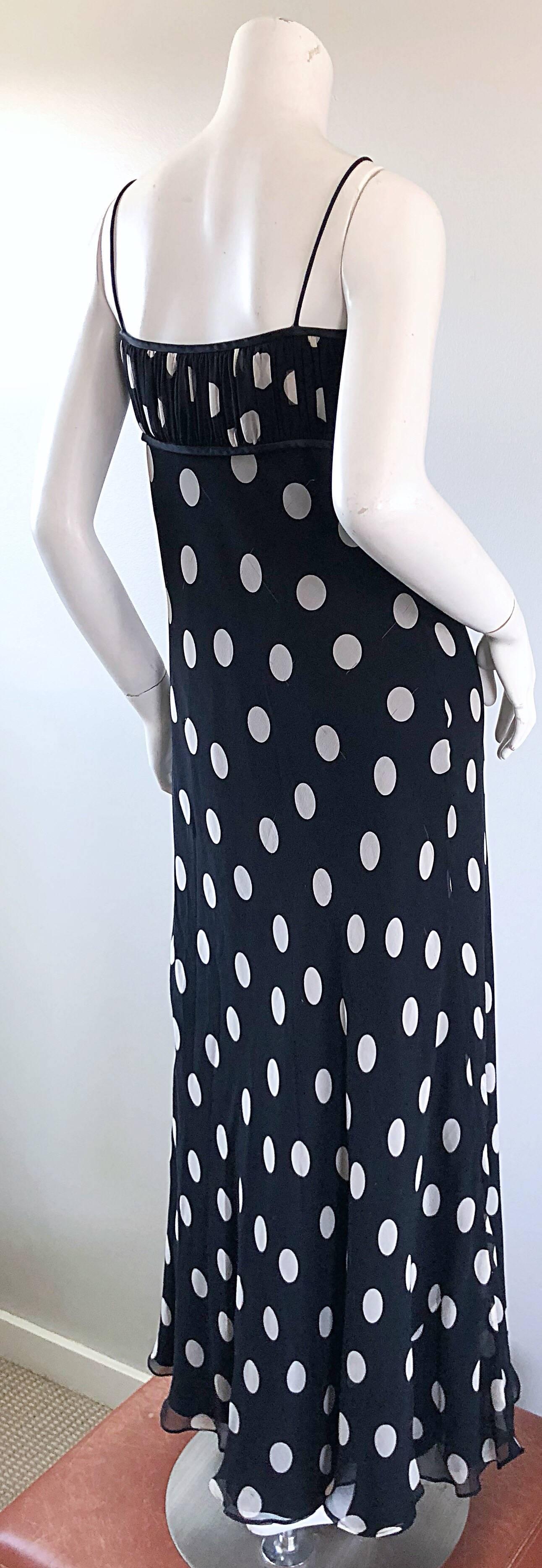 1990s Abriele Melano Black and White Polka Dot Silk Chiffon Maxi Dress 90s Gown 6