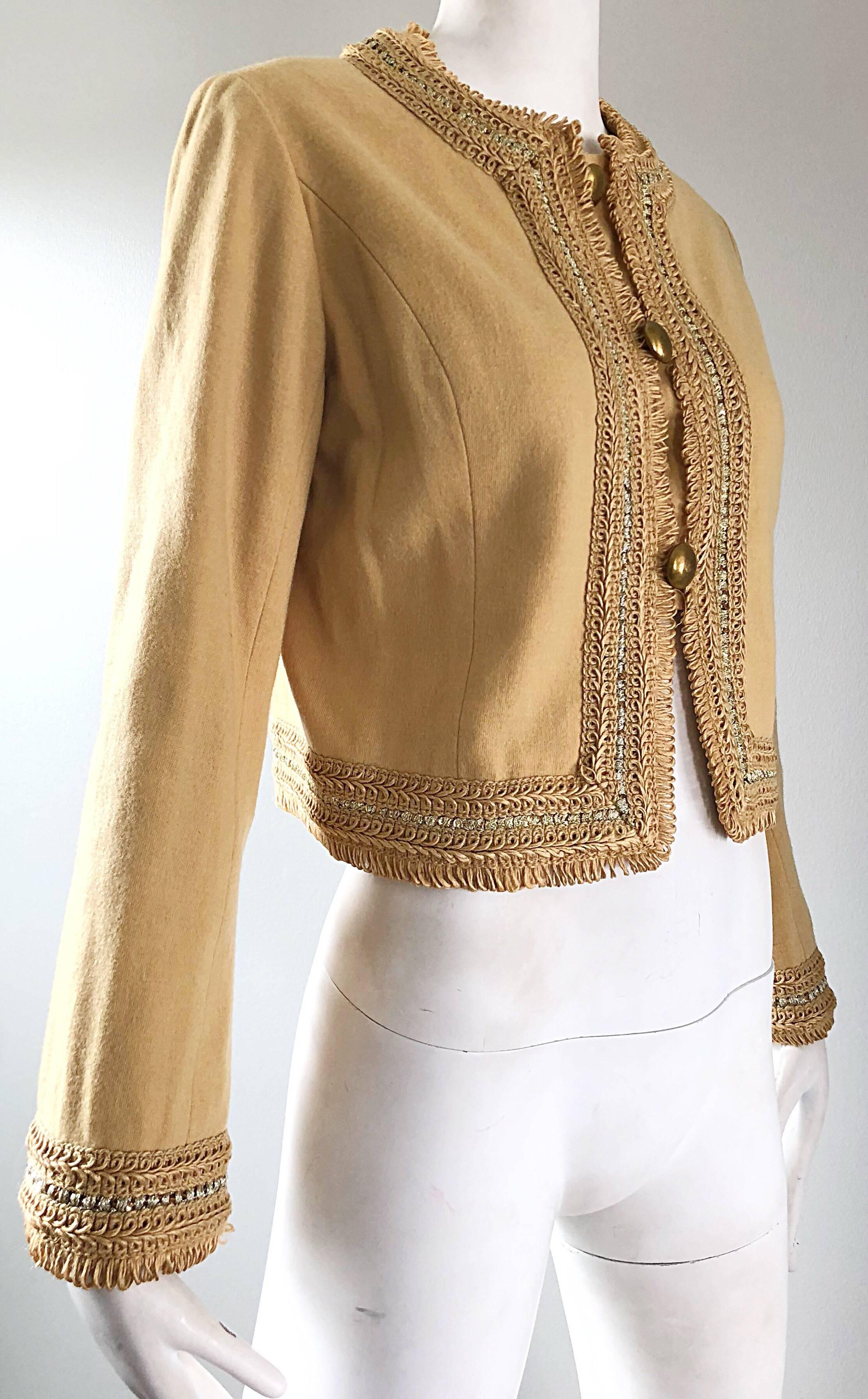 1960s Jay Morley for Fern Violette Camel Tan Sequined Vintage 60s Crop Jacket In Excellent Condition In San Diego, CA