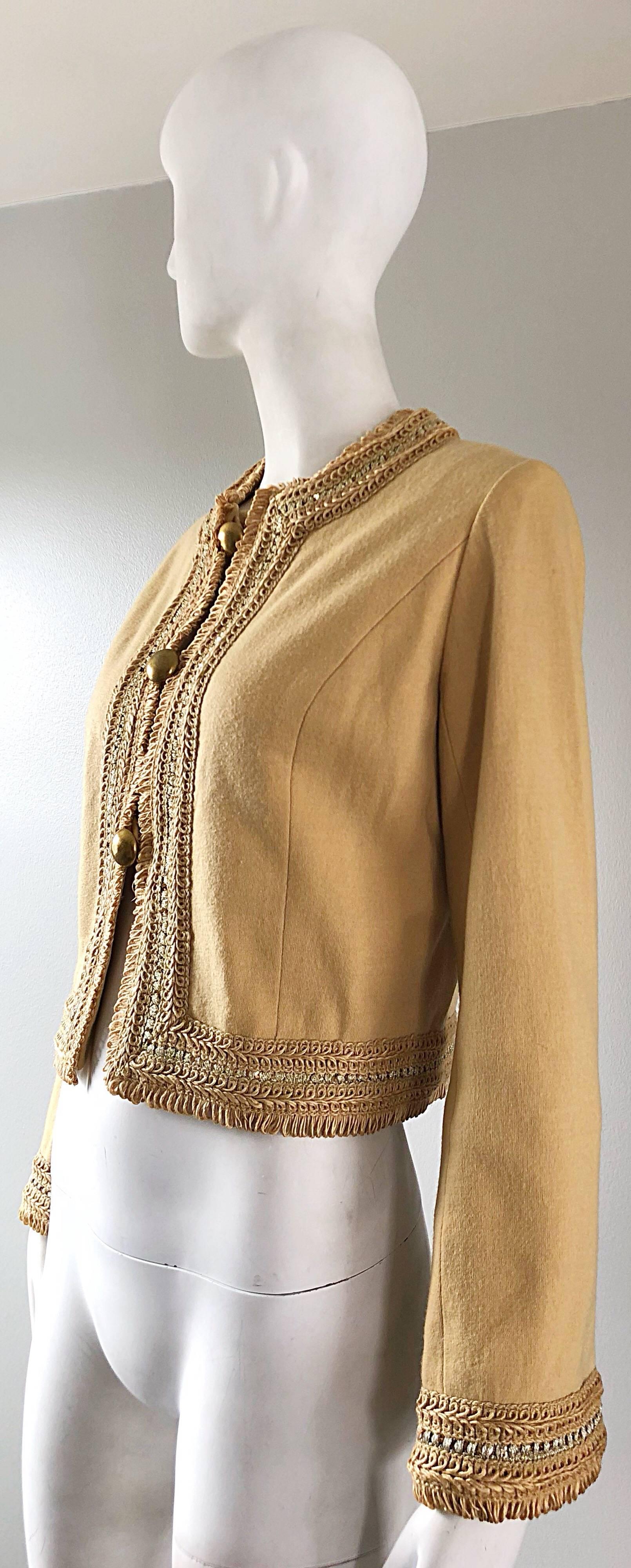 Women's 1960s Jay Morley for Fern Violette Camel Tan Sequined Vintage 60s Crop Jacket