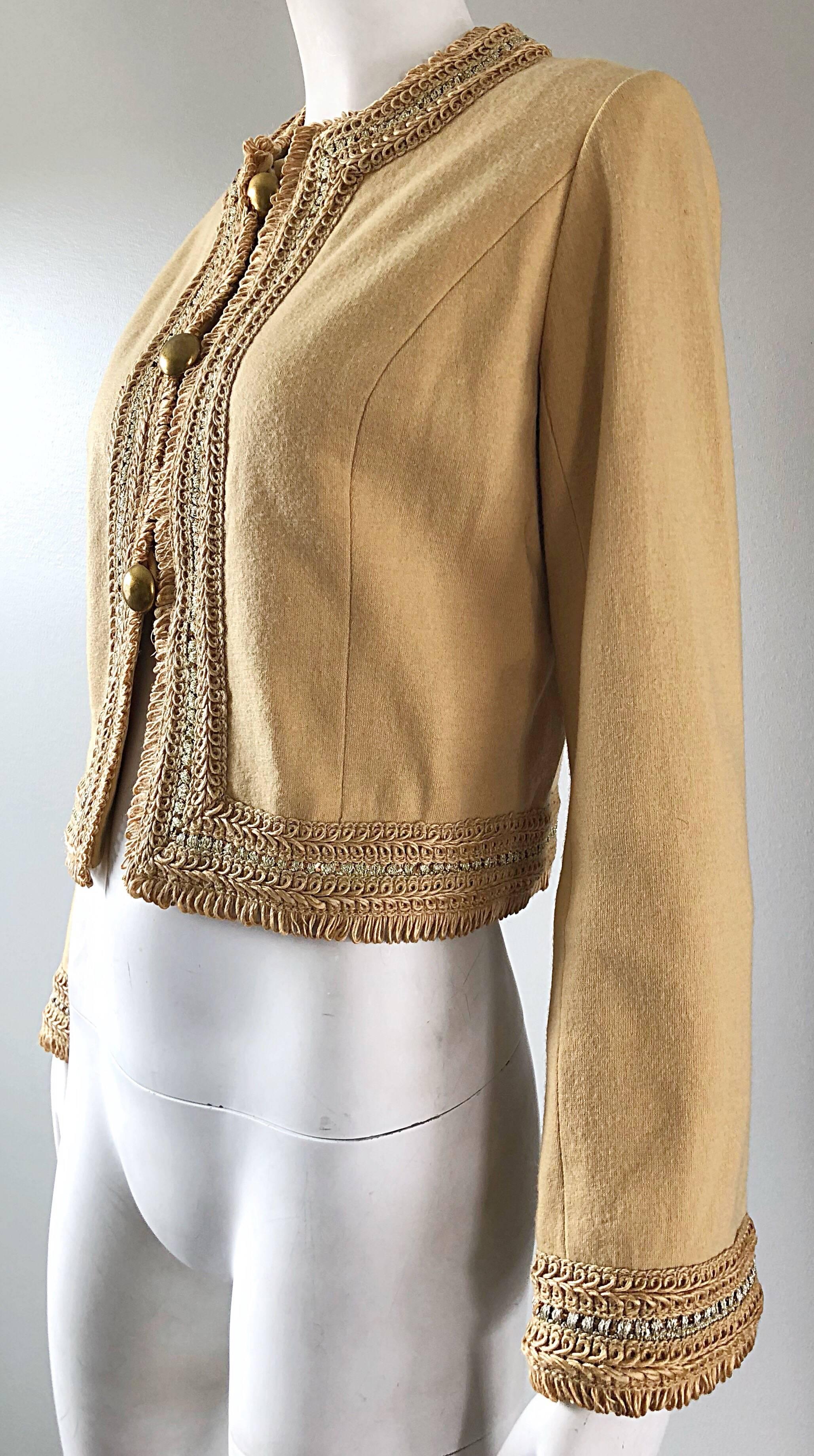 1960s Jay Morley for Fern Violette Camel Tan Sequined Vintage 60s Crop Jacket 2
