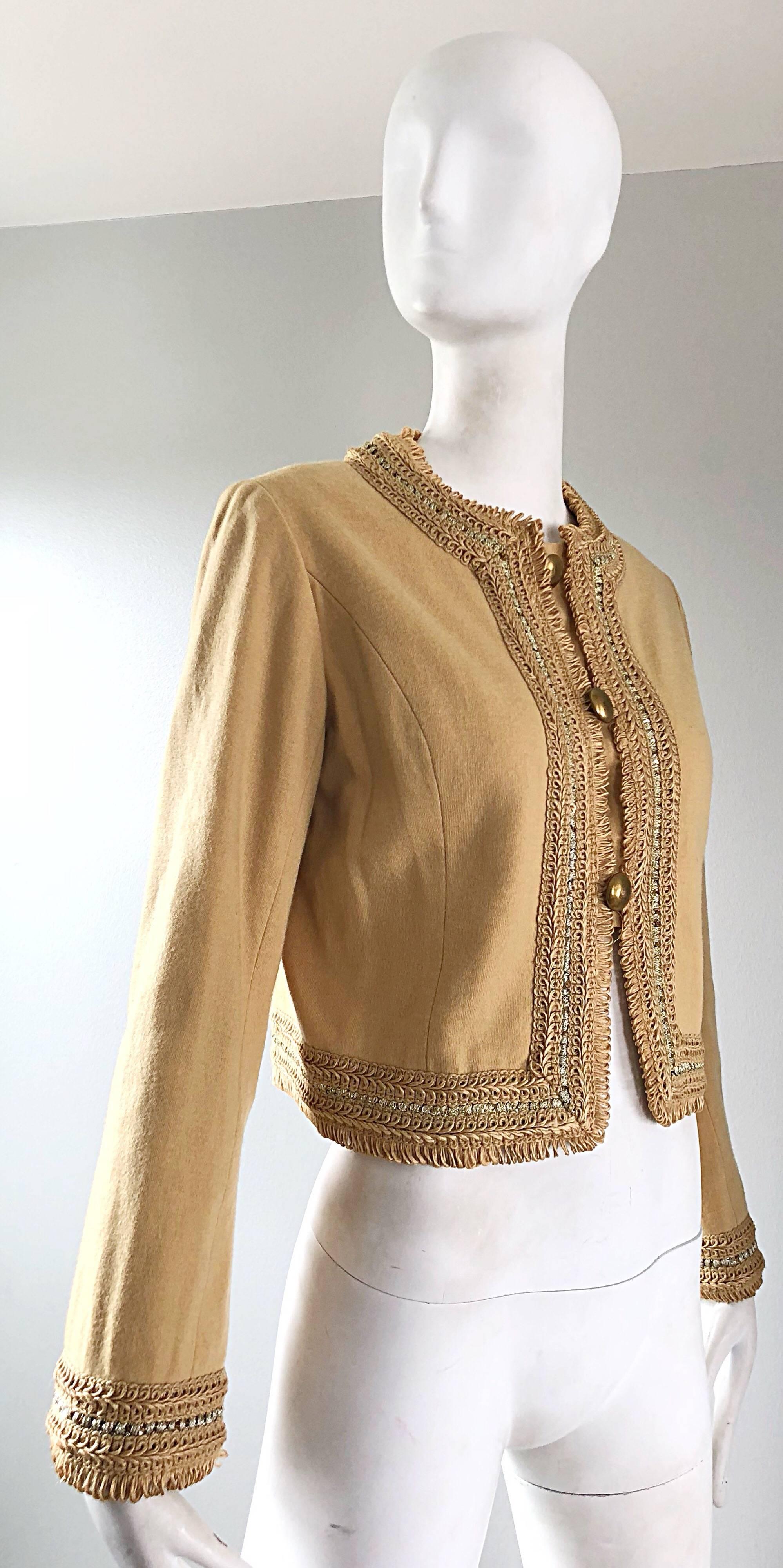 1960s Jay Morley for Fern Violette Camel Tan Sequined Vintage 60s Crop Jacket 5