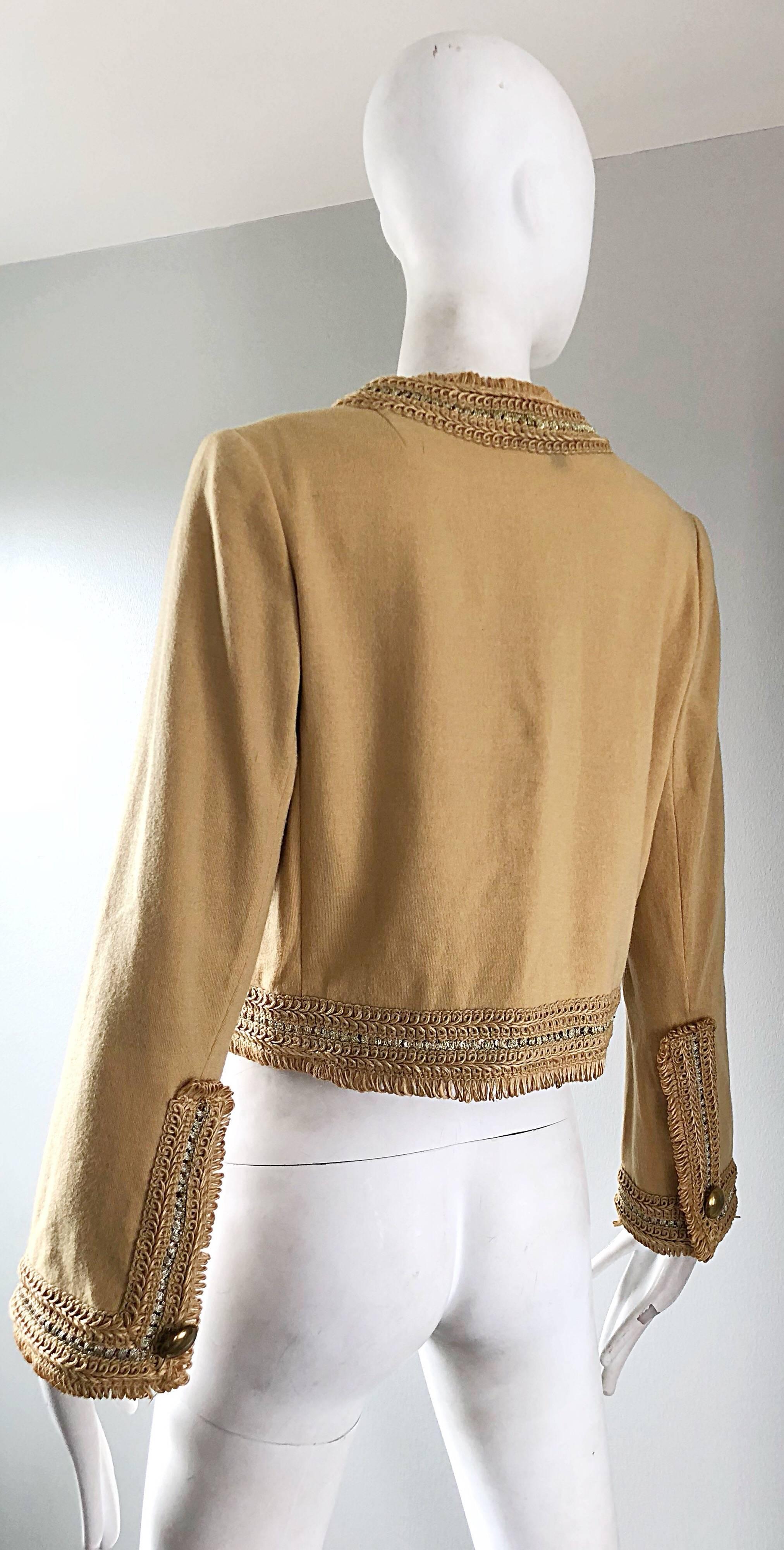 1960s Jay Morley for Fern Violette Camel Tan Sequined Vintage 60s Crop Jacket 9