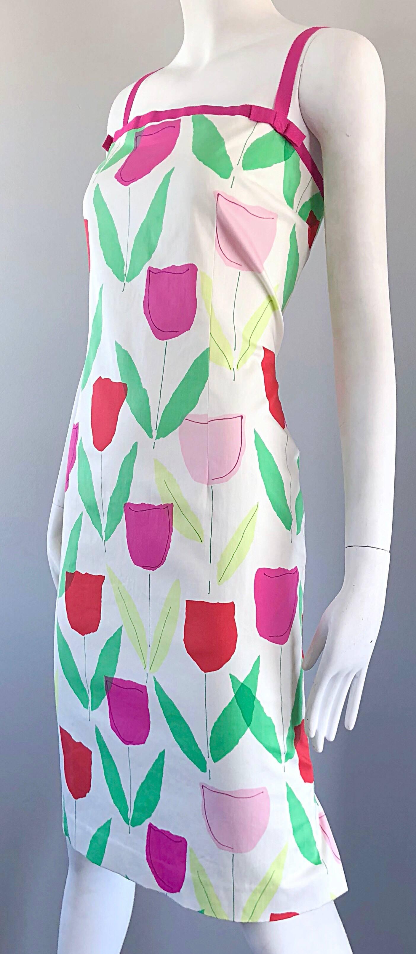 1990s Moschino Cheap & Chic Pink + Red + Green Tulip / Rose Print Vintage Dress 5