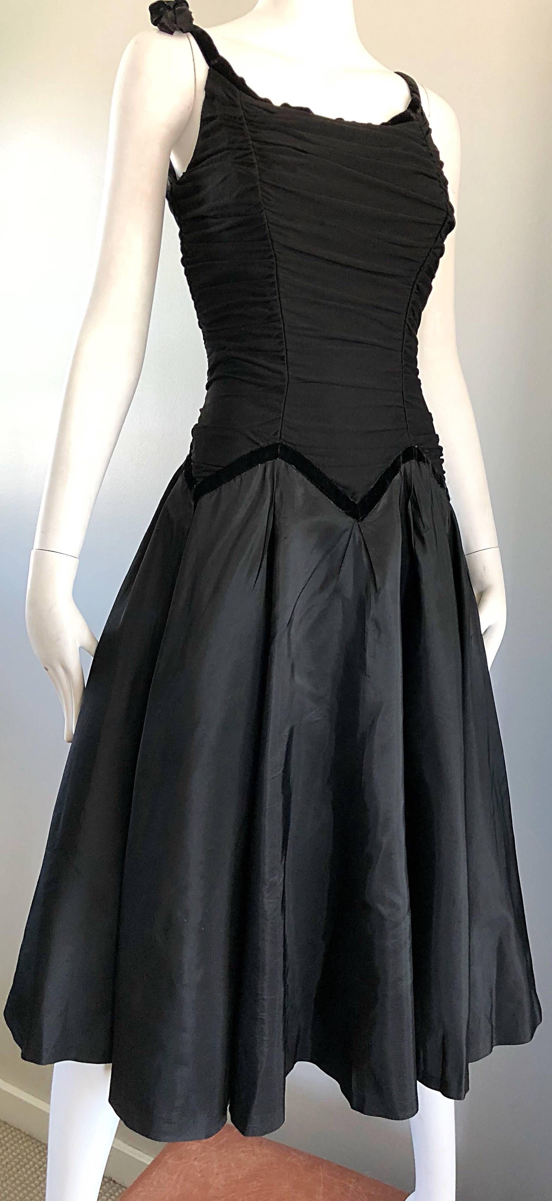 Beautiful 1950s Black Silk Taffeta Fit and Flare Vintage Sleeveless 50s ...