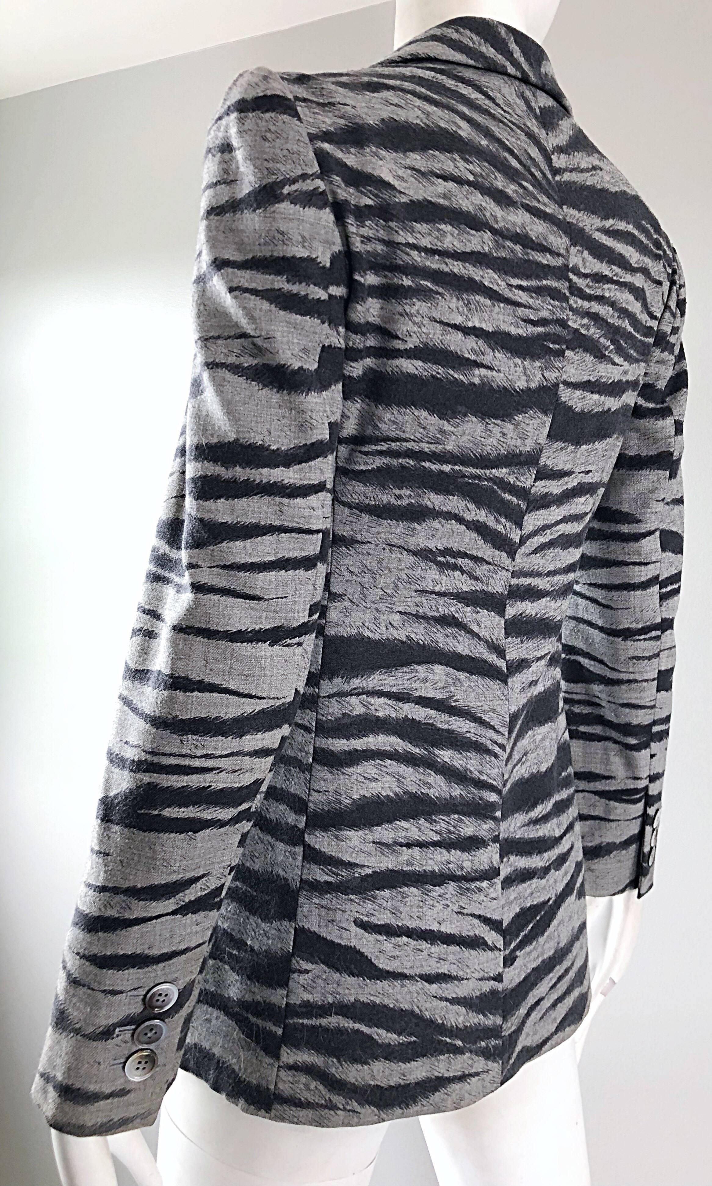 1990s Moschino Cheap & Chic Gray + Black Zebra Print Size 6 Vintage 90s Blazer  1