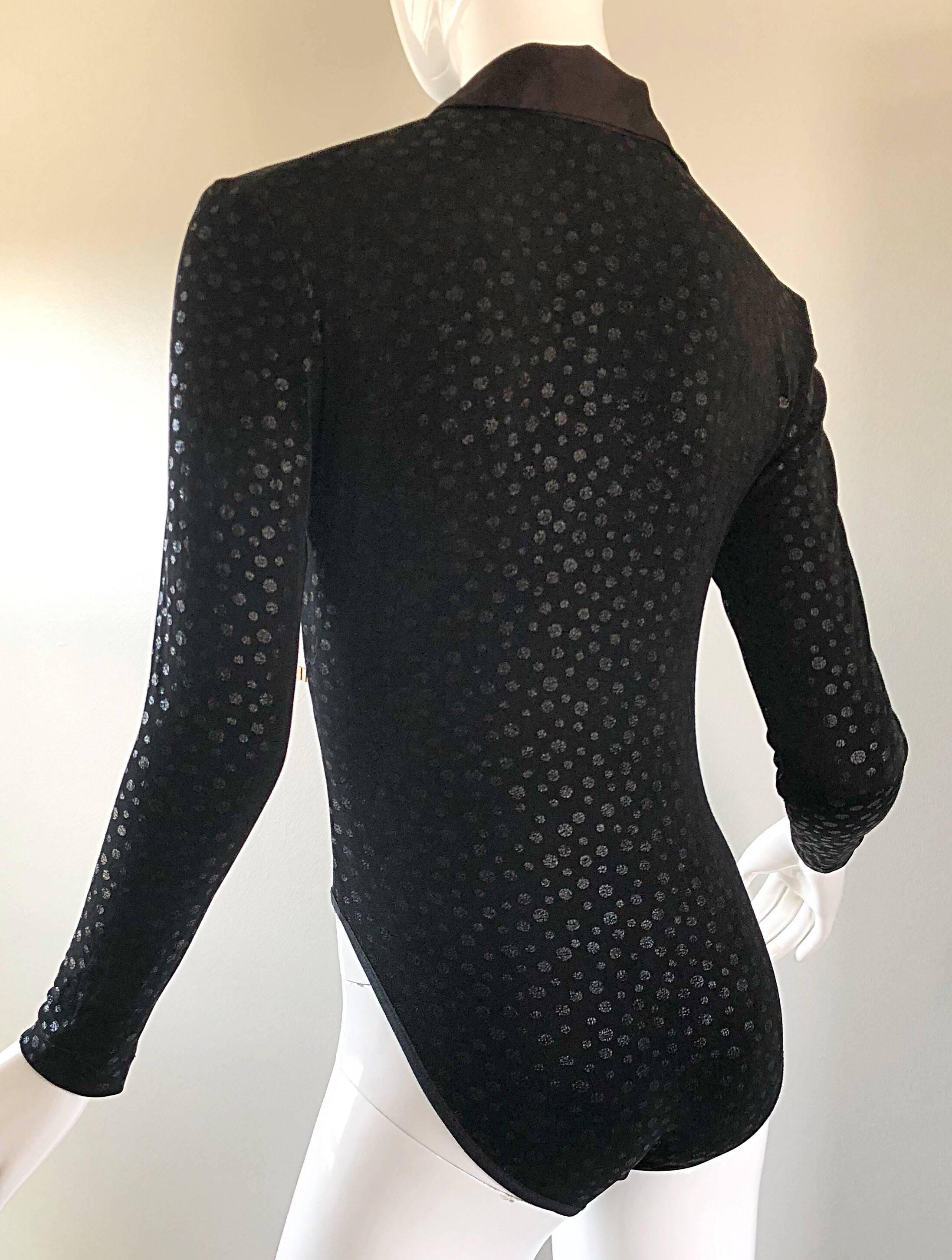 1990s My Maille French Black Iridescent One Piece Long Sleeve Vintage ...