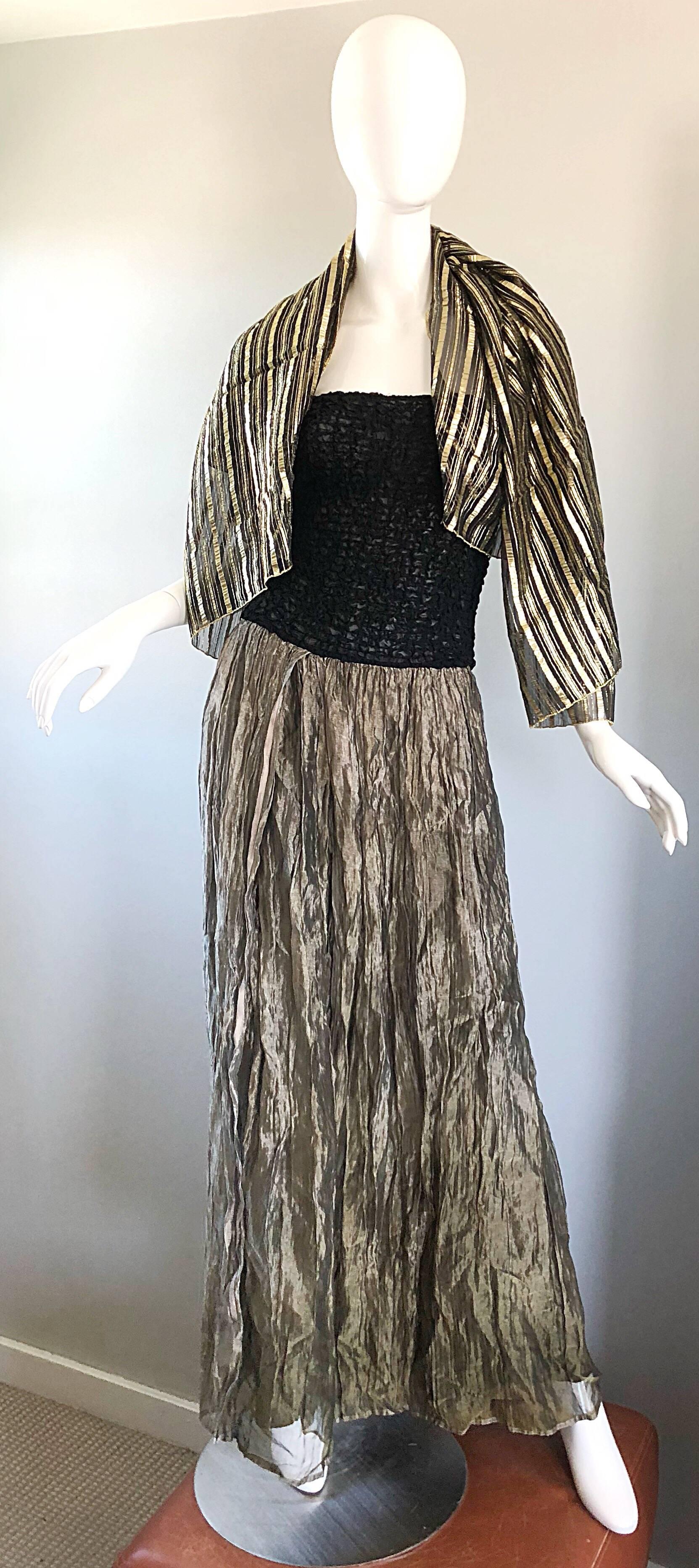 Morgane Le Fay - Robe de soirée vintage noire et dorée à effet métallique (années 1990) Pour femmes en vente