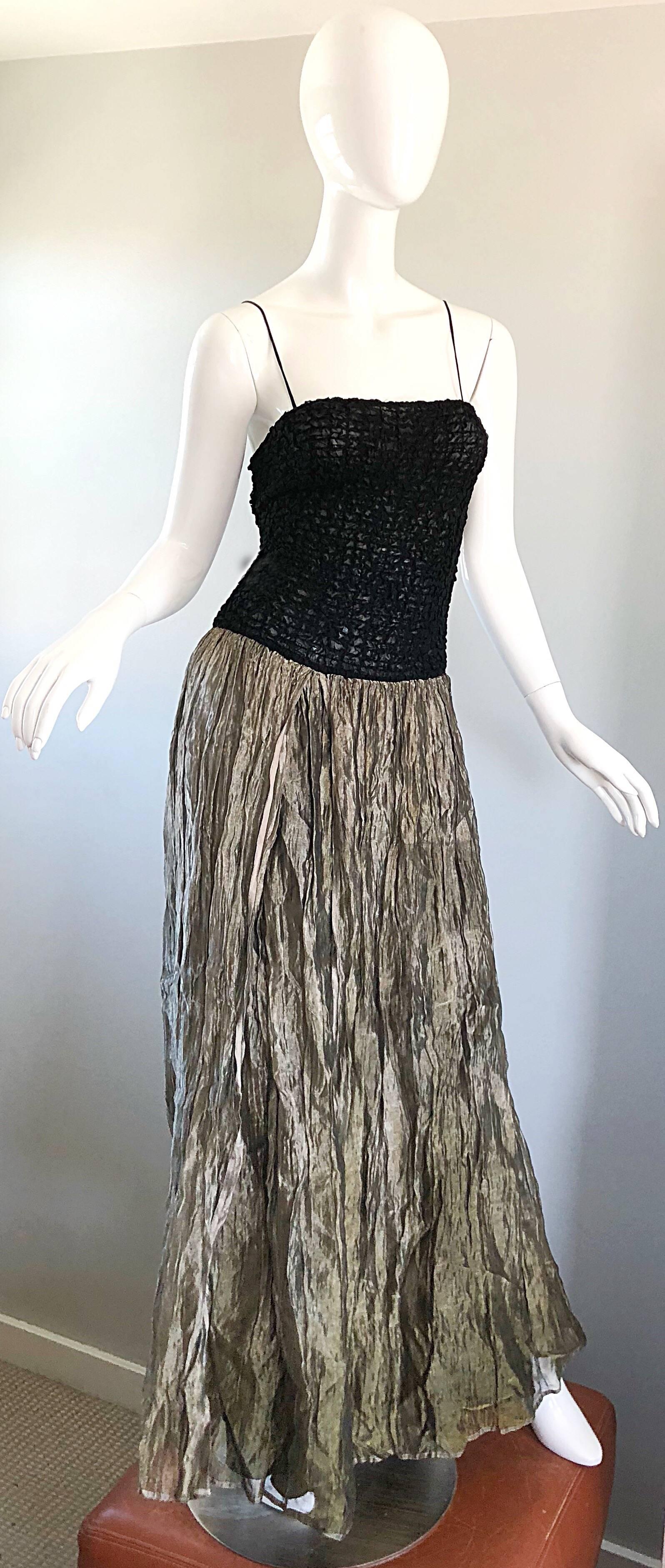 Gray Vintage Morgane Le Fay 1990s Black + Gold Metallic Ombre 90s Evening Gown Dress For Sale