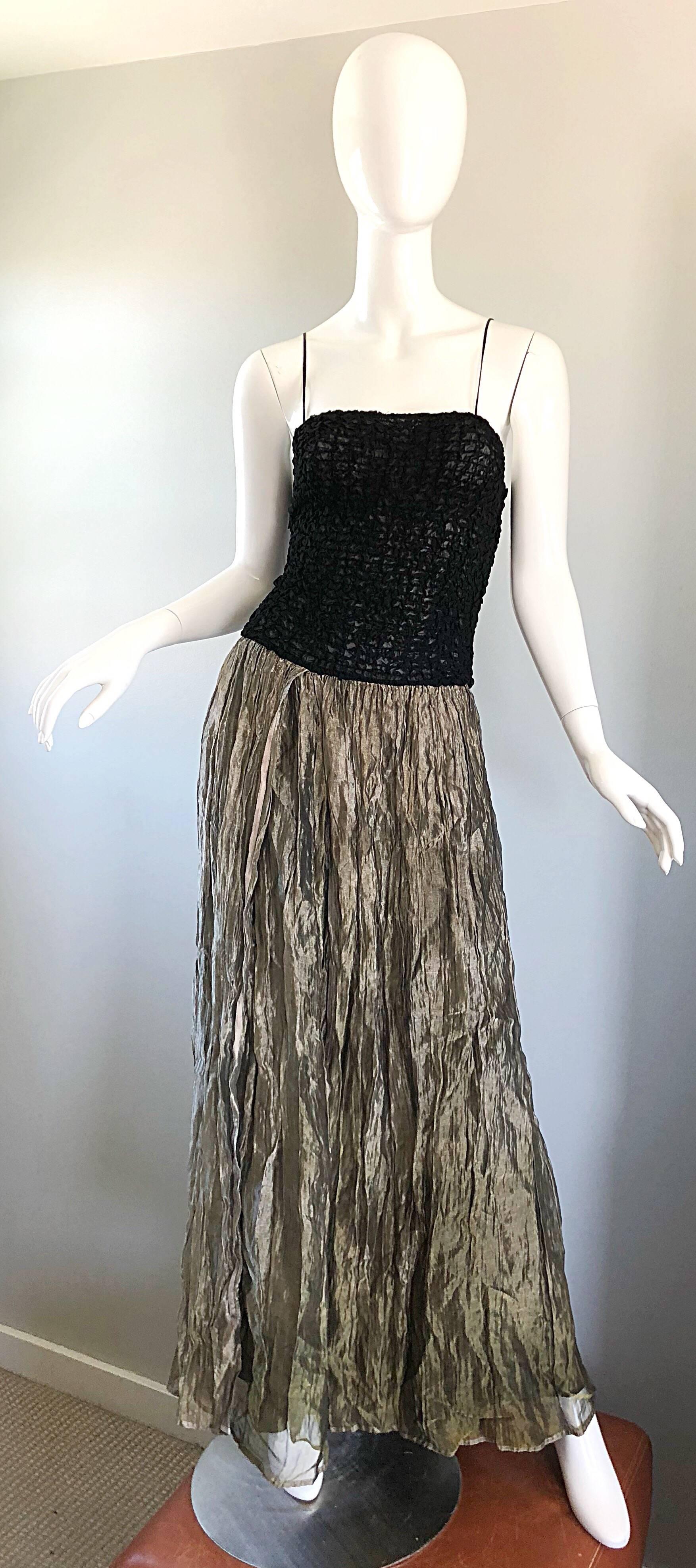 Vintage Morgane Le Fay 1990s Black + Gold Metallic Ombre 90s Evening Gown Dress For Sale 1