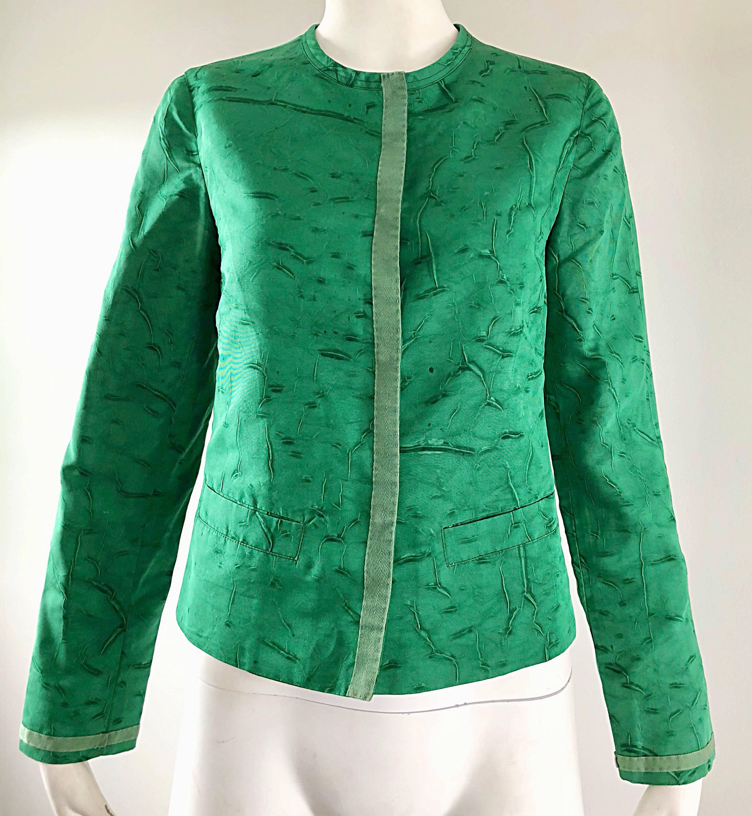 Vert Prada Veste Pillbox vintage vert Kelly teintée avec poches (années 1990)  en vente