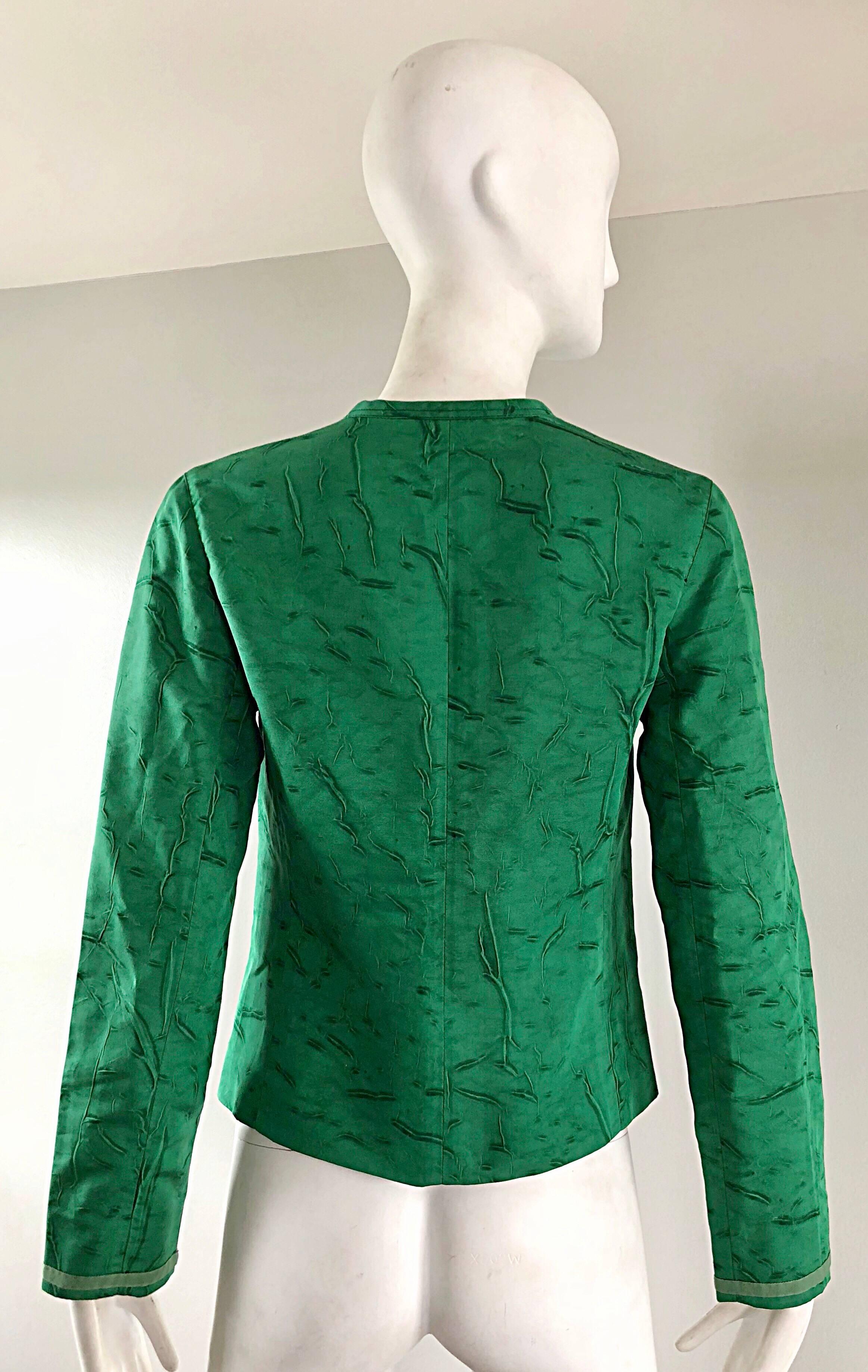 Prada Veste Pillbox vintage vert Kelly teintée avec poches (années 1990)  Excellent état - En vente à San Diego, CA