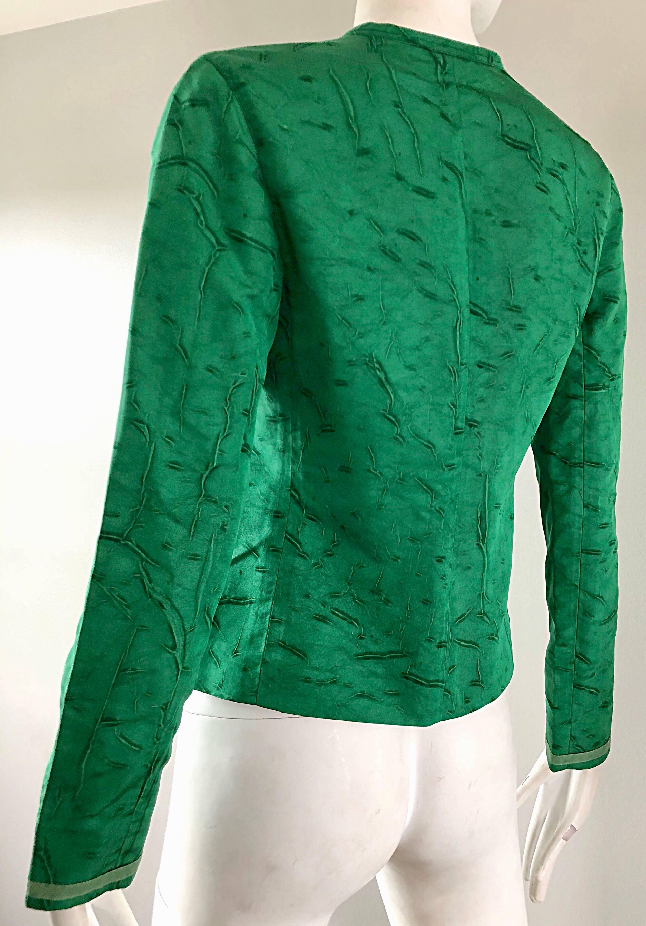 Prada 1990s Kelly Green Tie Dyed Vintage 90s Does 60s Pillbox Jacket w/ Pockets  In Excellent Condition For Sale In San Diego, CA