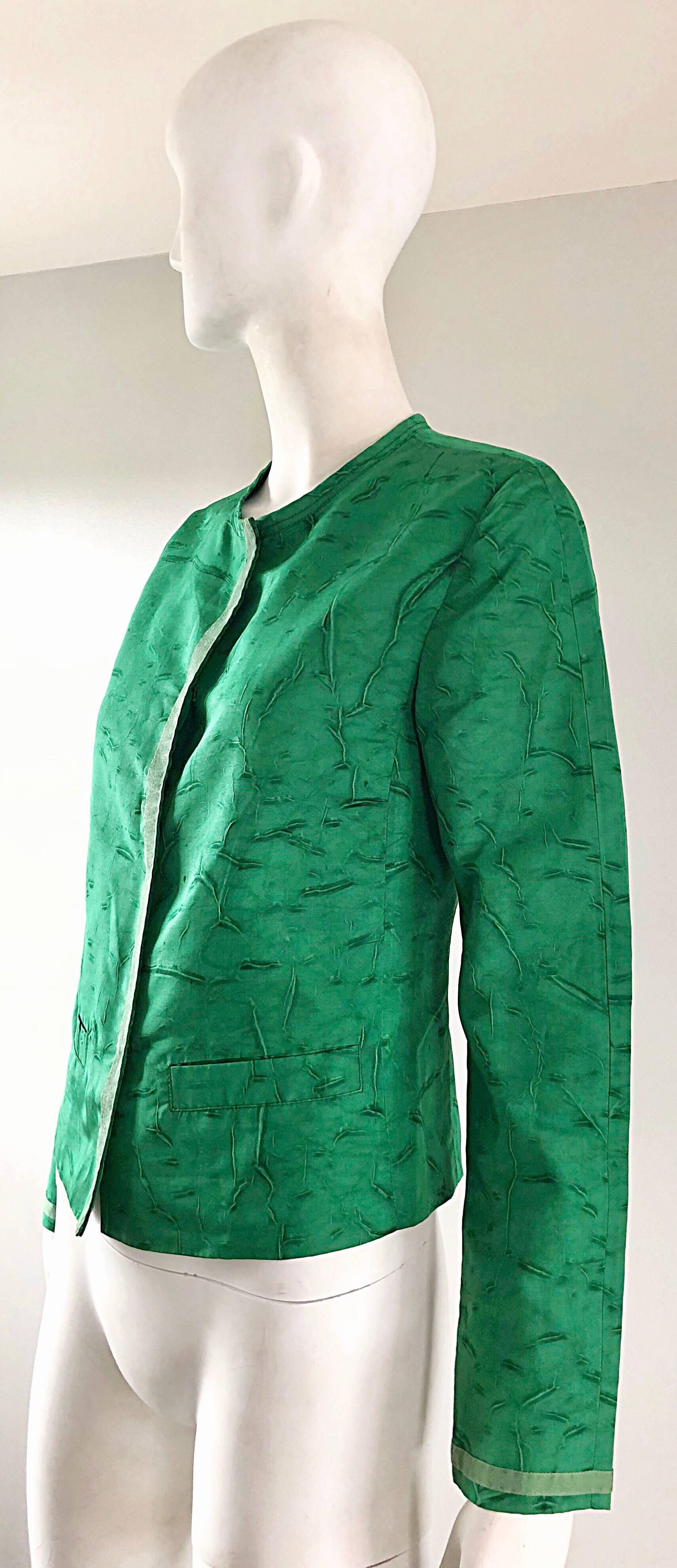 Prada 1990s Kelly Green Tie Dyed Vintage 90s Does 60s Pillbox Jacket w/ Pockets For Sale 1