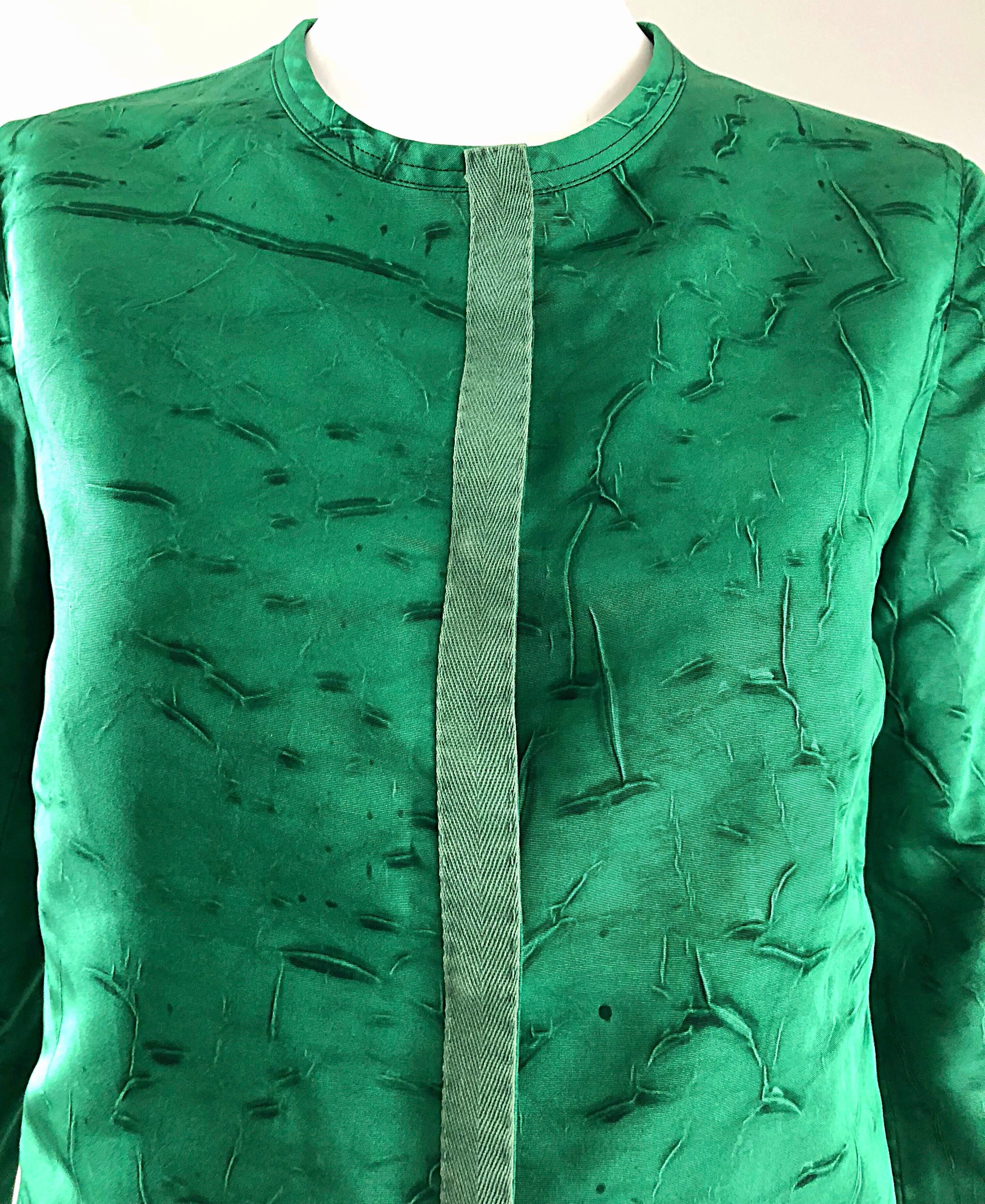 Prada 1990s Kelly Green Tie Dyed Vintage 90s Does 60s Pillbox Jacket w/ Pockets  For Sale 2