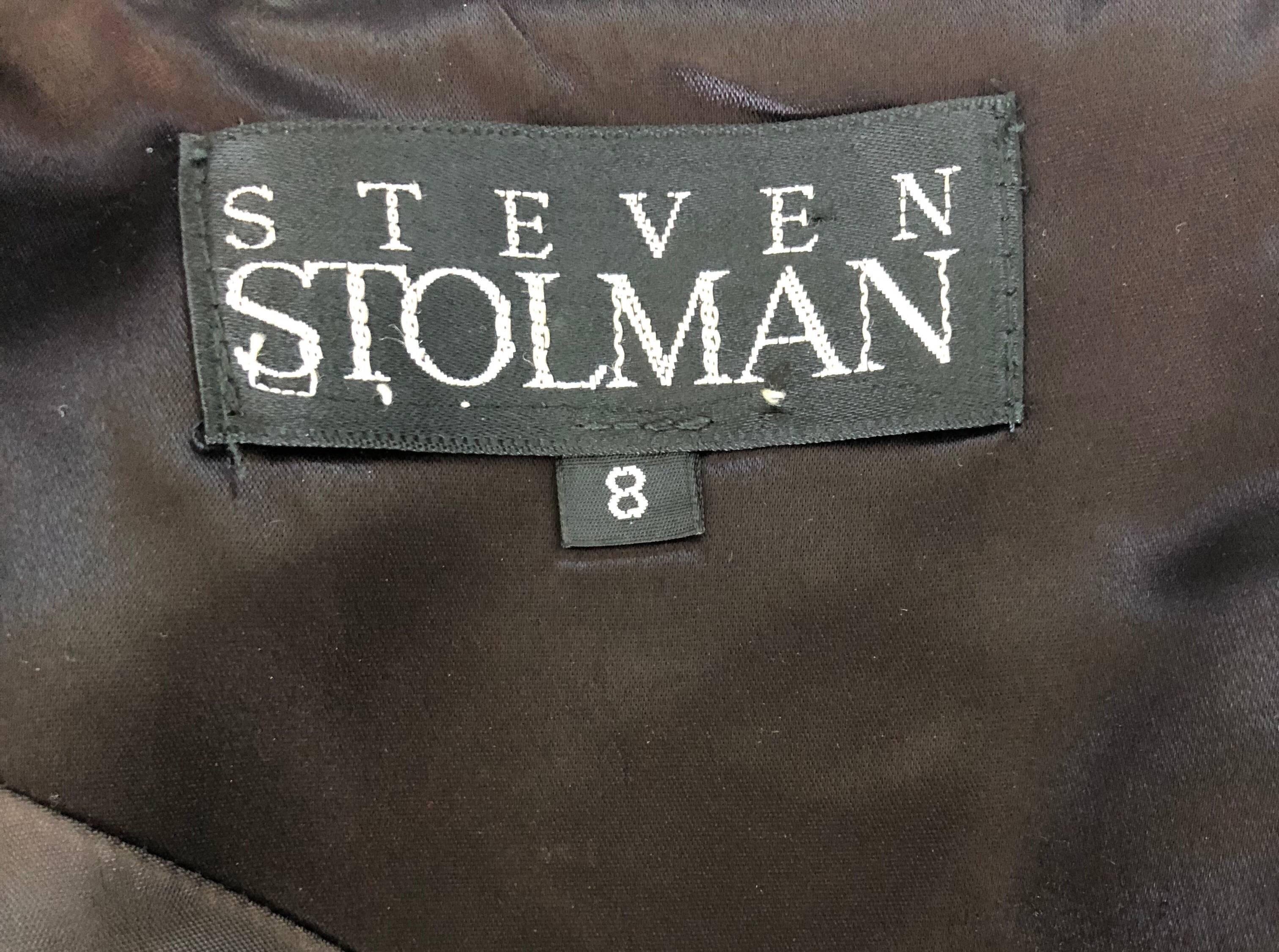 1990s Steve Stolman Black Neon Green Sequin Flower Size 6 8 Velvet Bodycon Dress For Sale 4