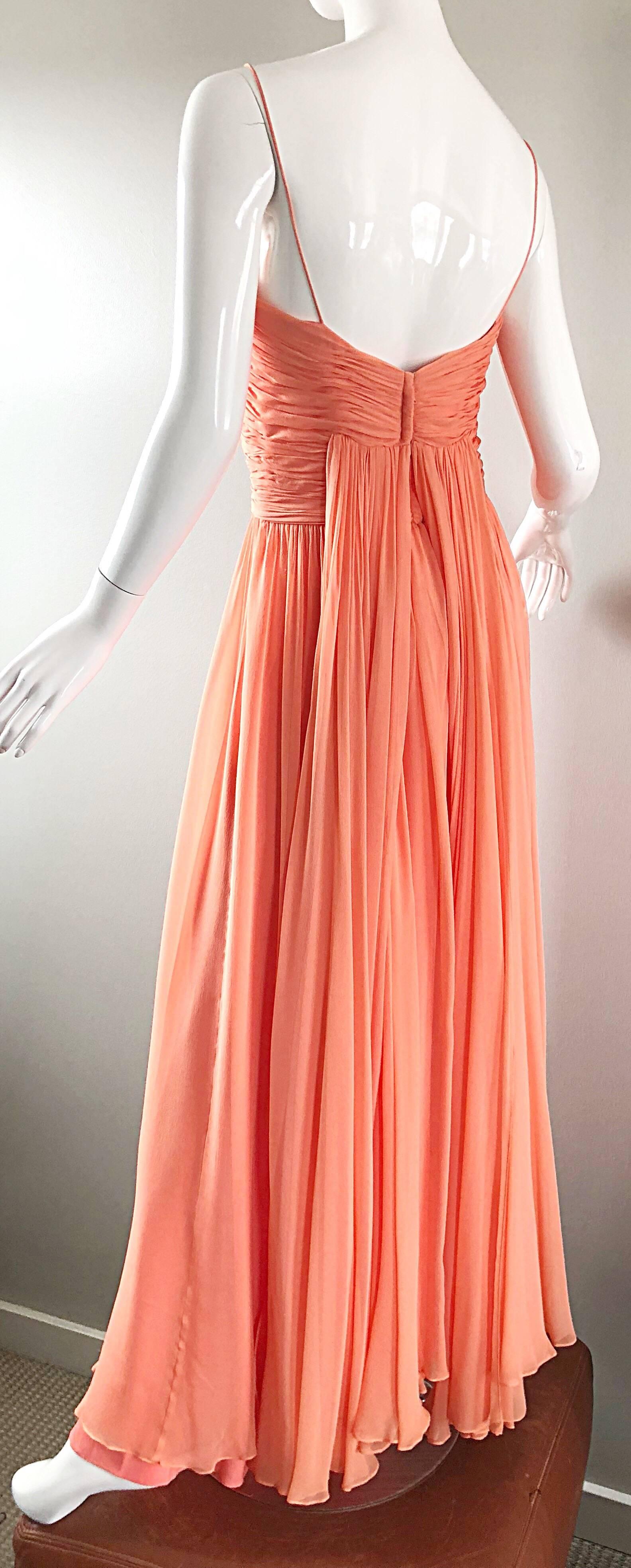 Gorgeous 1950s Saks 5th Ave. Salmon / Coral Pink Silk Chiffon Vintage 50s Gown 2