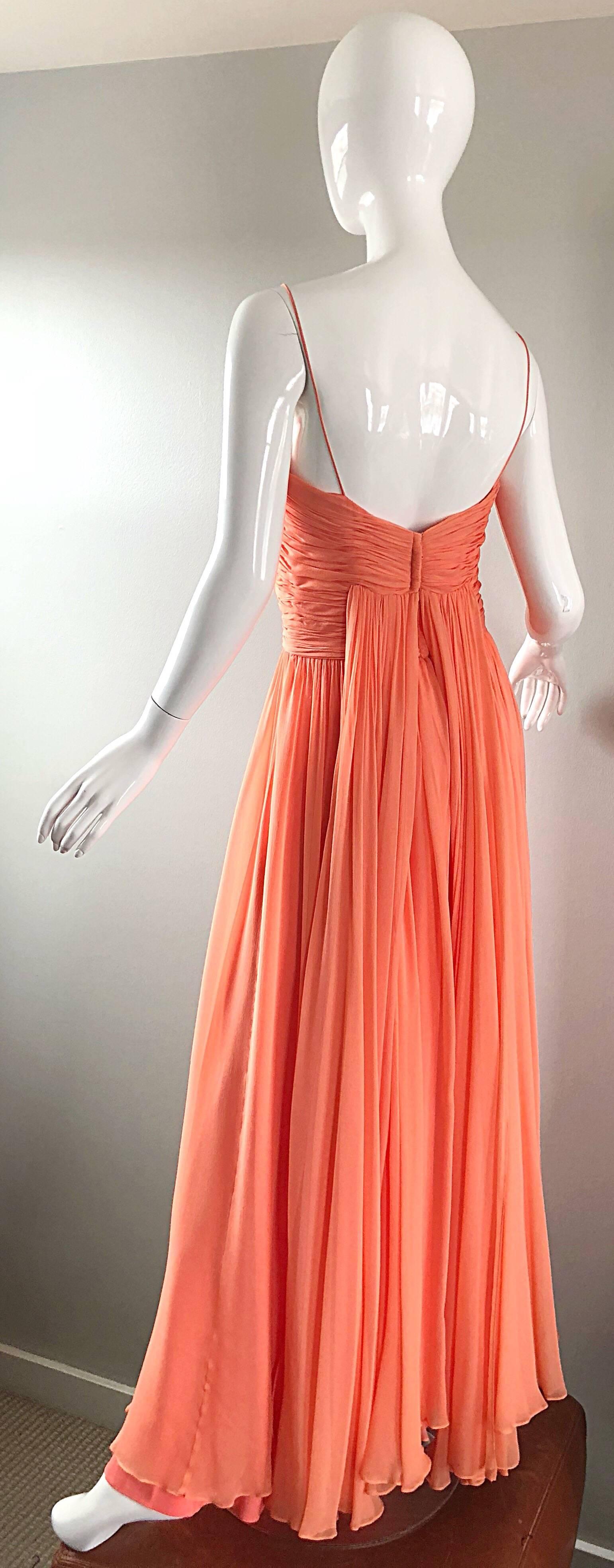 Gorgeous 1950s Saks 5th Ave. Salmon / Coral Pink Silk Chiffon Vintage 50s Gown 4