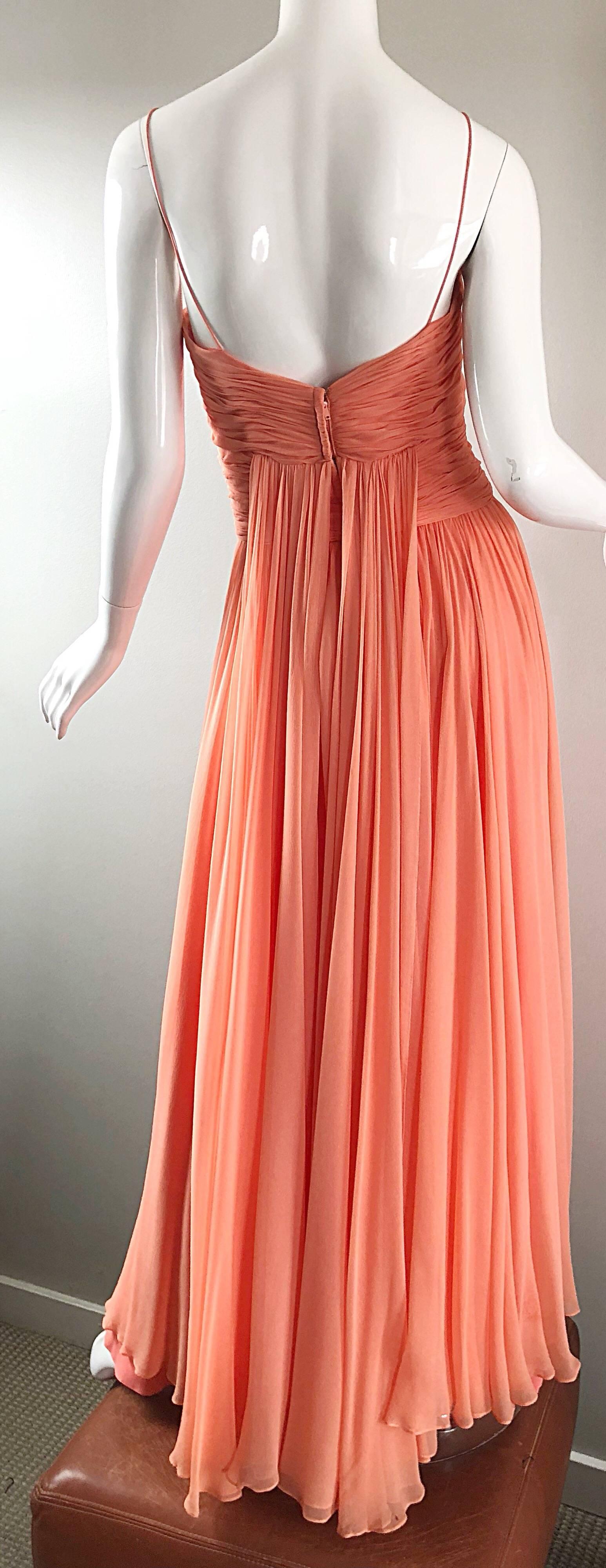 Gorgeous 1950s Saks 5th Ave. Salmon / Coral Pink Silk Chiffon Vintage 50s Gown 8