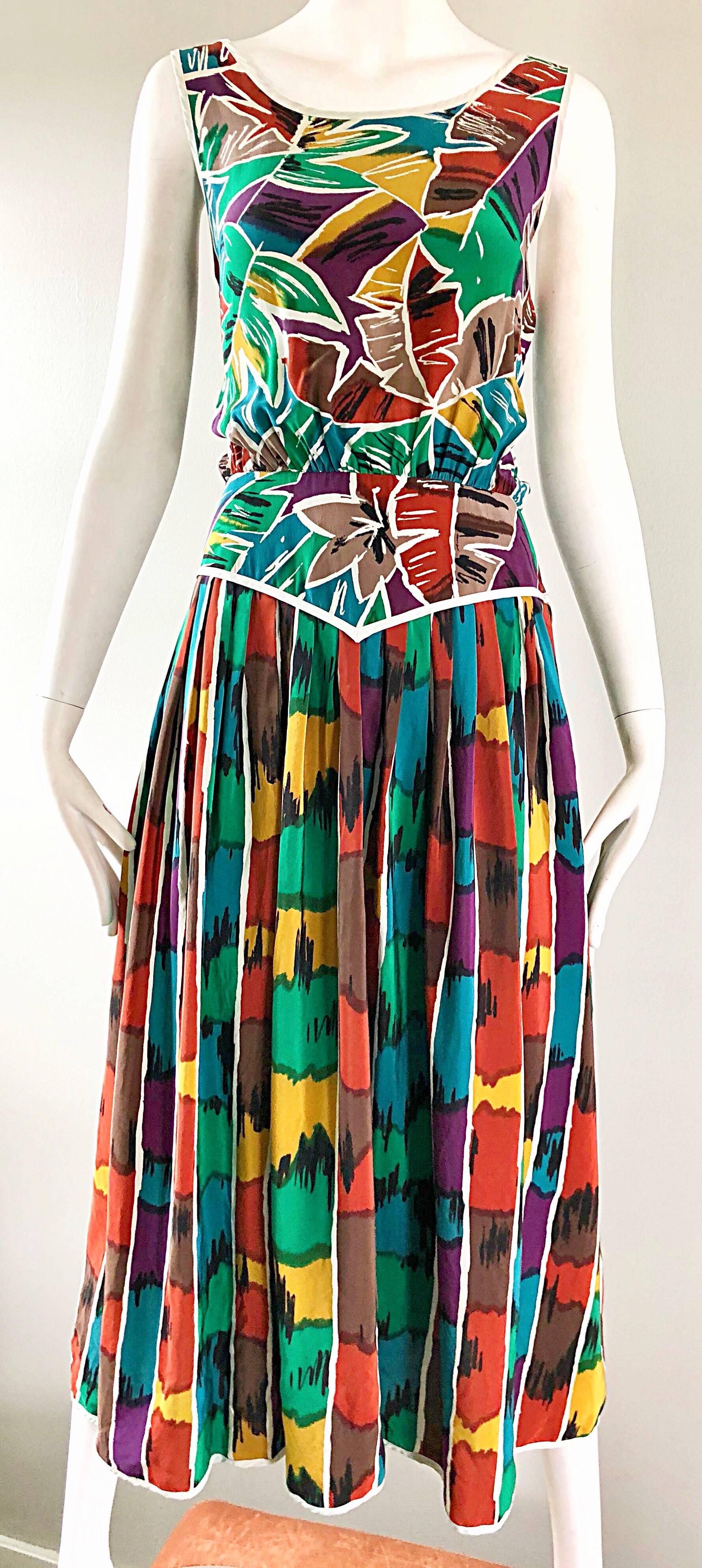 Women's Vintage Oscar de la Renta Miss O Size 8 / 10 Kaleidoscope Print Silk Dress For Sale