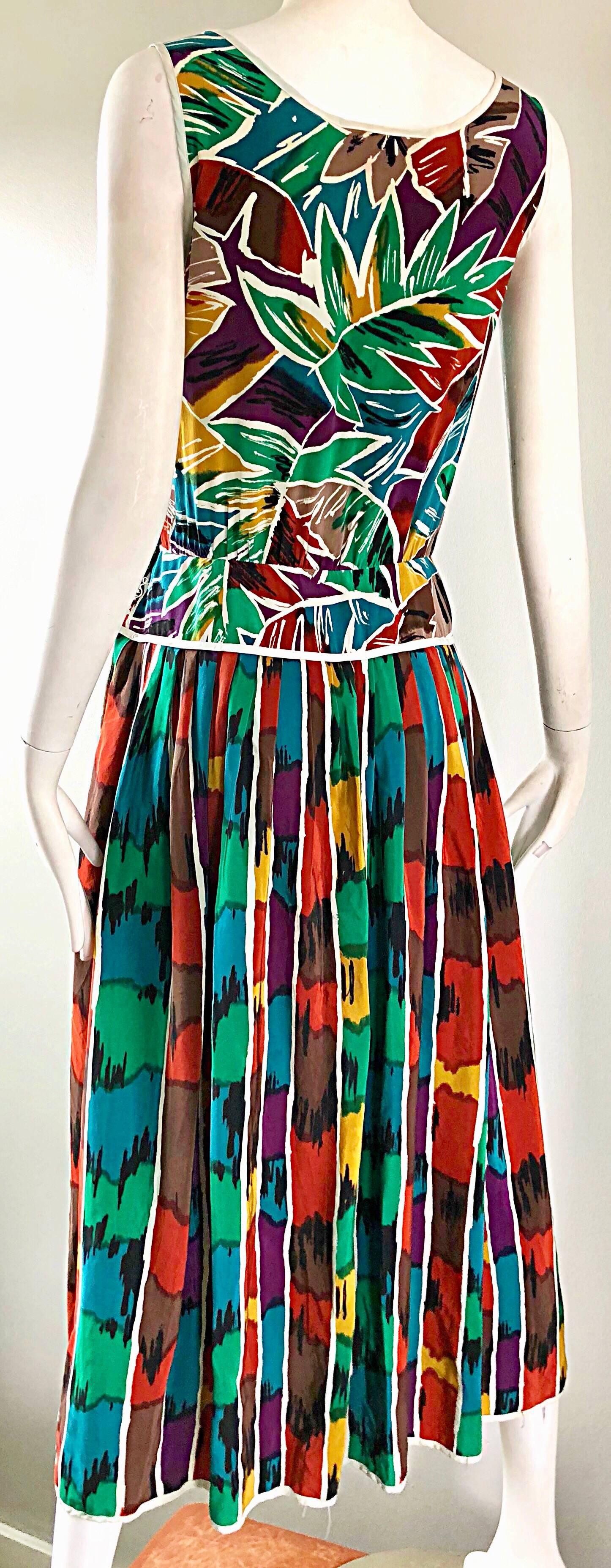 Vintage Oscar de la Renta Miss O Size 8 / 10 Kaleidoscope Print Silk Dress For Sale 1