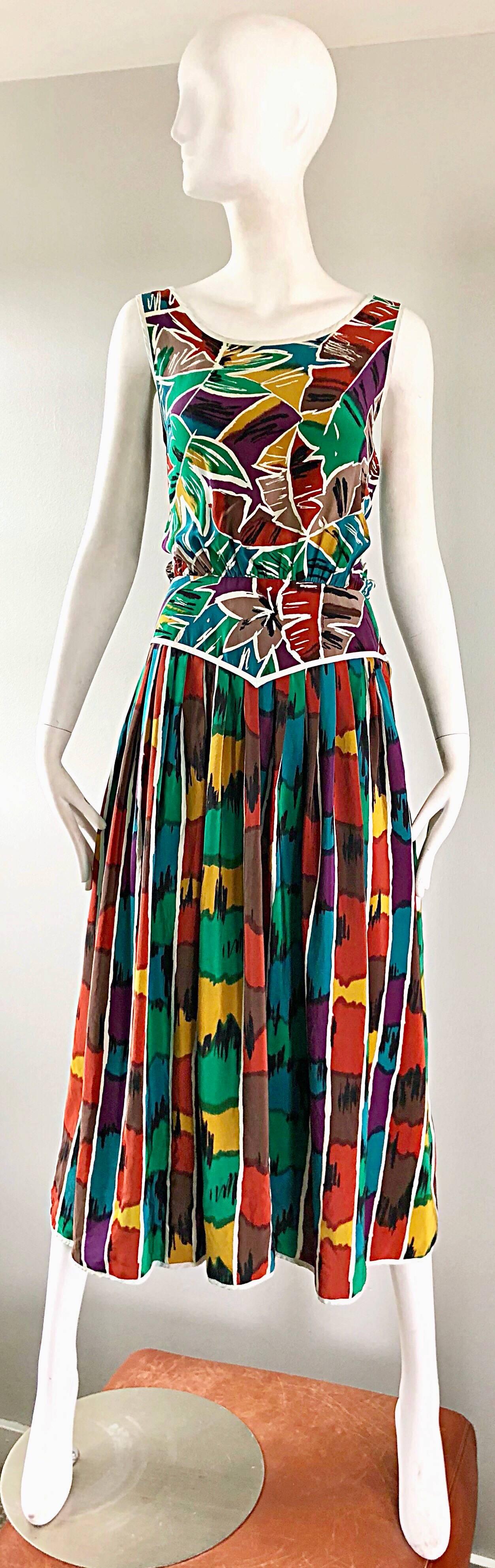 Vintage Oscar de la Renta Miss O Size 8 / 10 Kaleidoscope Print Silk Dress For Sale 2