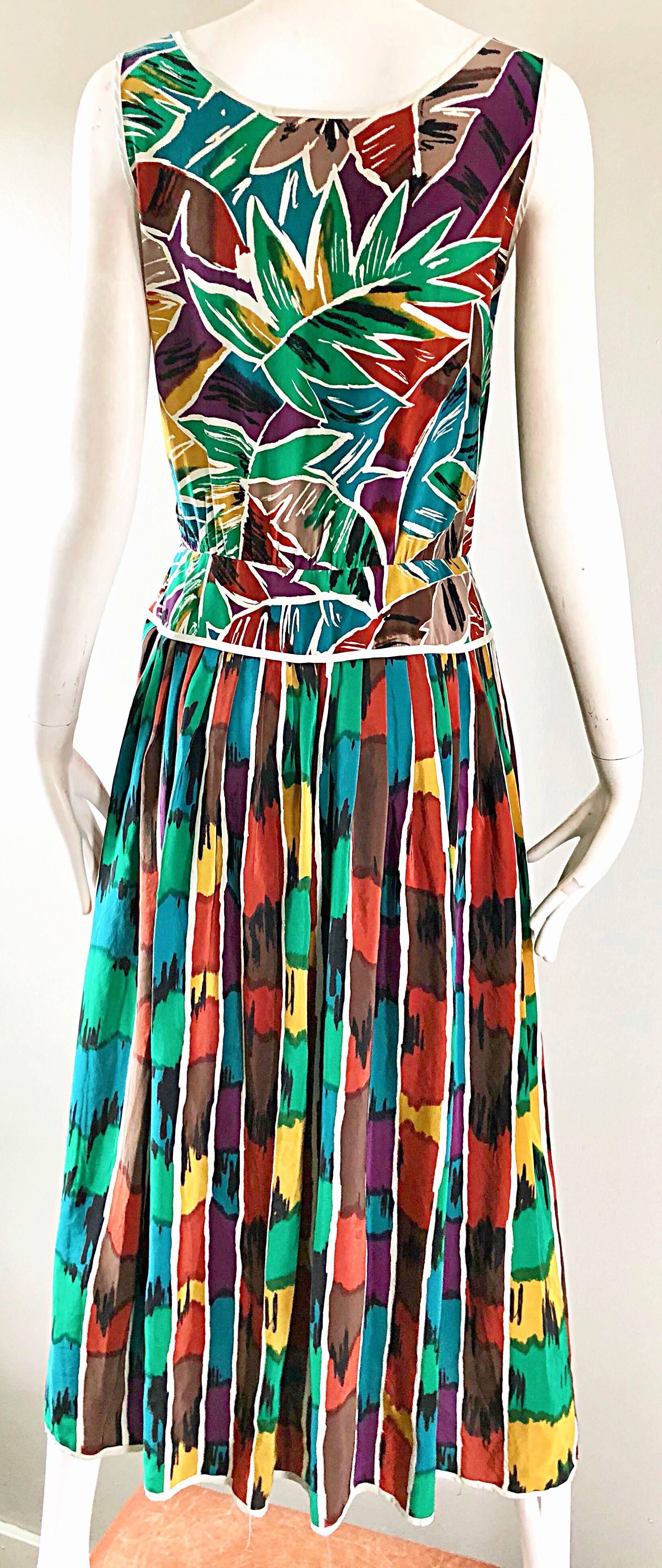 Vintage Oscar de la Renta Miss O Size 8 / 10 Kaleidoscope Print Silk Dress For Sale 3