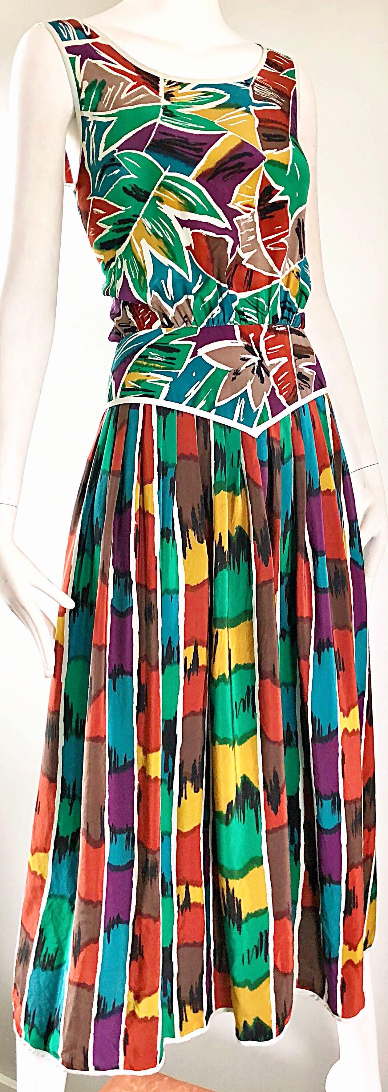 Vintage Oscar de la Renta Miss O Size 8 / 10 Kaleidoscope Print Silk Dress For Sale 4