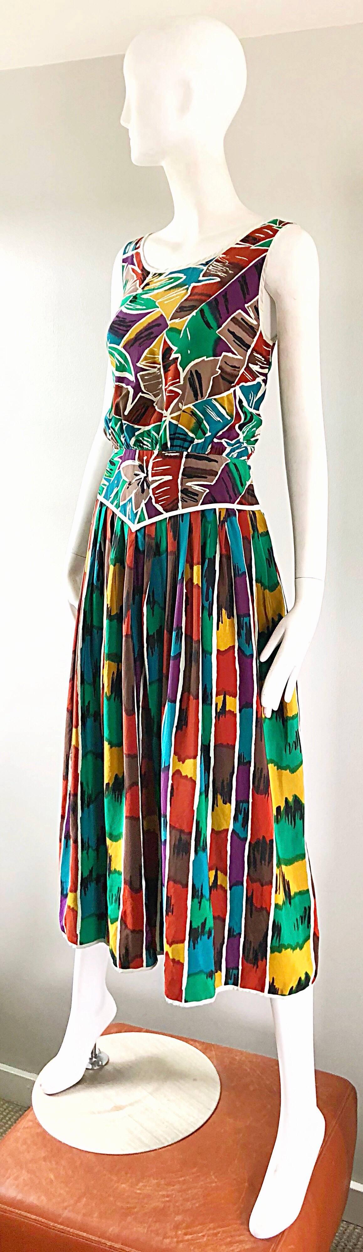 Vintage Oscar de la Renta Miss O Size 8 / 10 Kaleidoscope Print Silk Dress For Sale 5