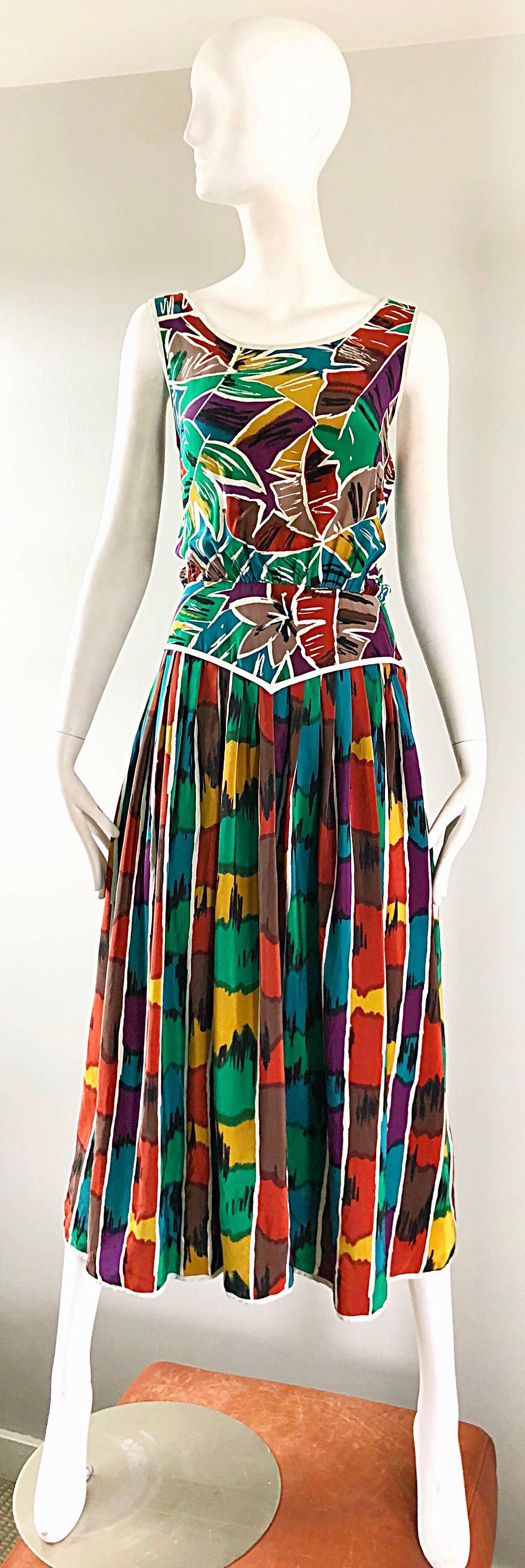 Vintage Oscar de la Renta Miss O Size 8 / 10 Kaleidoscope Print Silk Dress For Sale 6