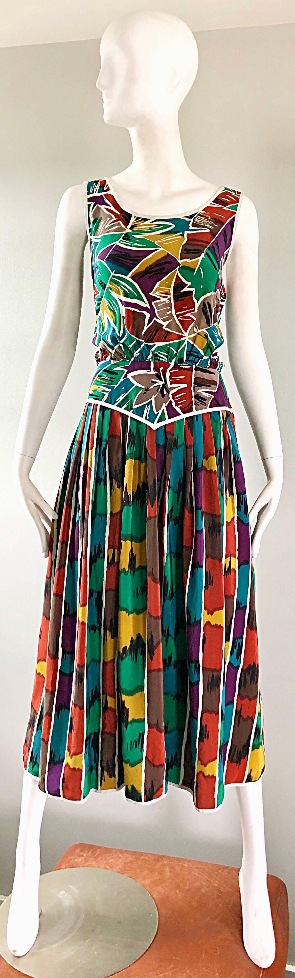 Vintage Oscar de la Renta Miss O Size 8 / 10 Kaleidoscope Print Silk Dress For Sale 8