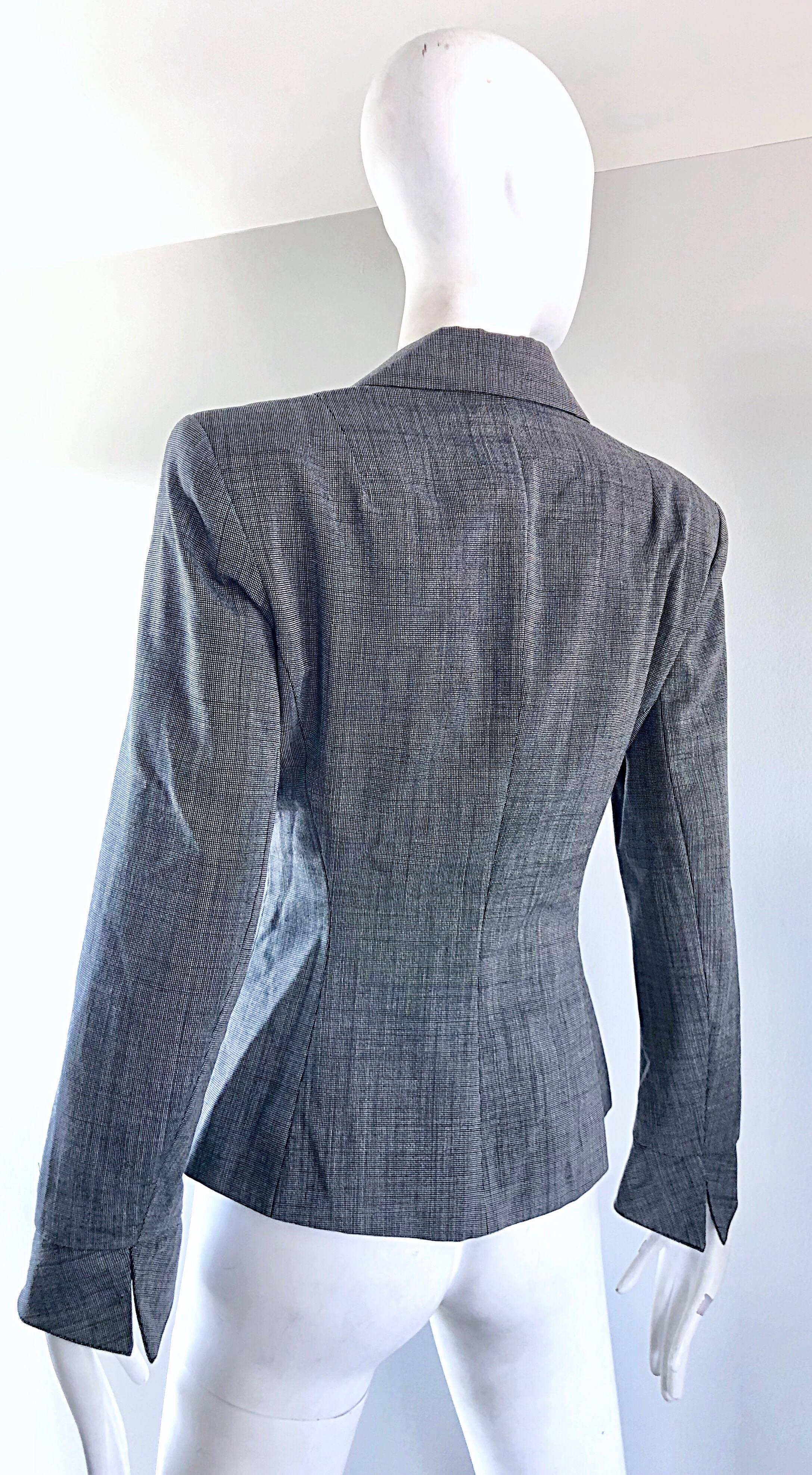 Women's Vintage Norma Kamali 1980s Does 1940s Sz 4 Gray Cropped Fitted 80s Blazer Jacket For Sale