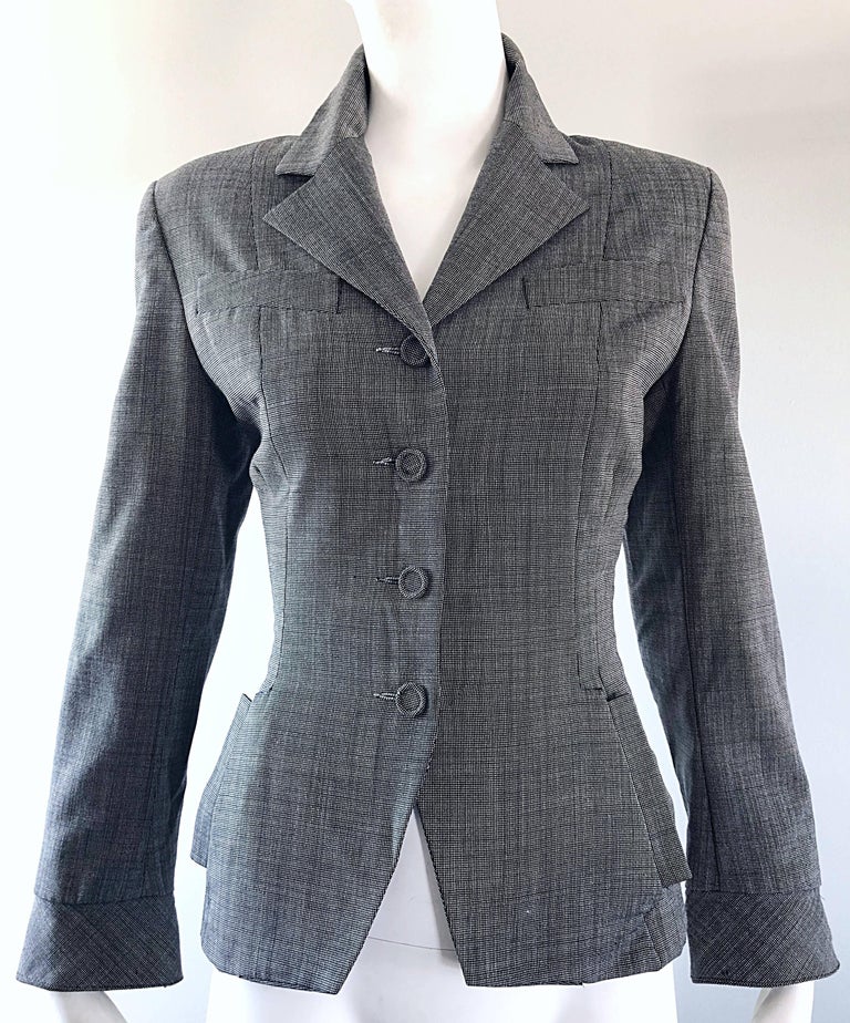 Vintage Norma Kamali 1980s Does 1940s Sz 4 Gray Cropped Fitted 80s Blazer Jacket For Sale 4