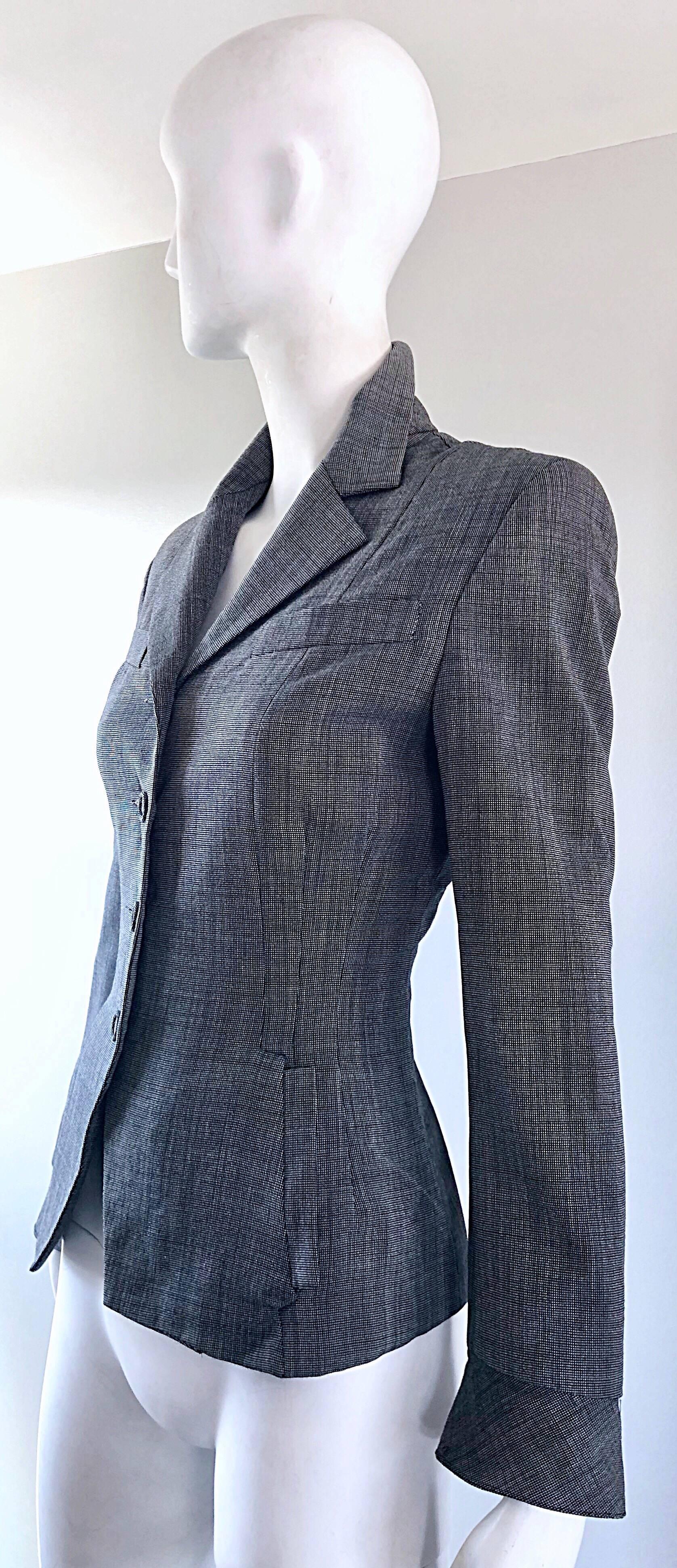 Vintage Norma Kamali 1980s Does 1940s Sz 4 Gray Cropped Fitted 80s Blazer Jacket For Sale 2