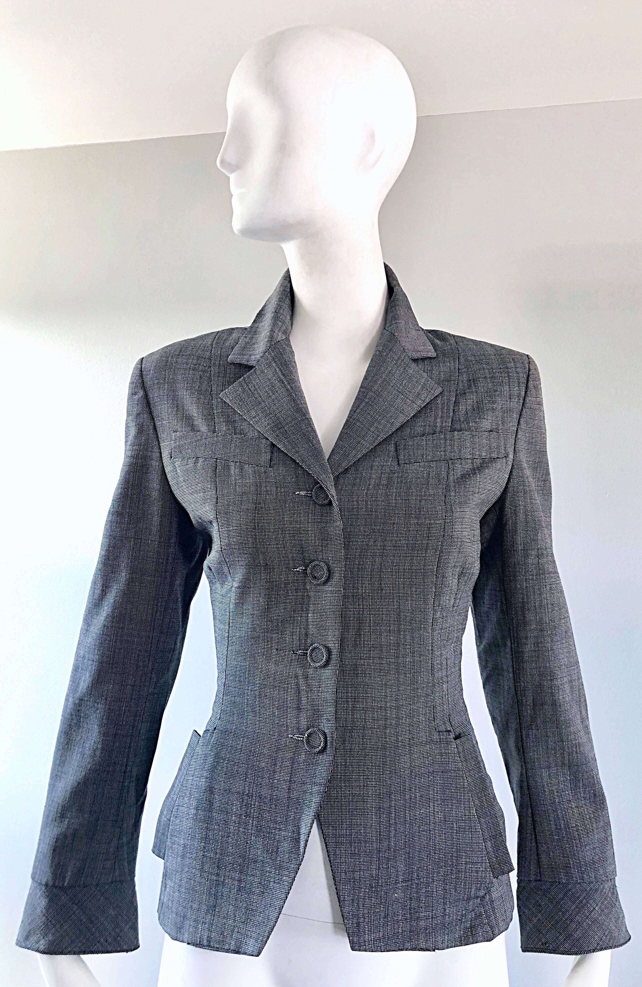 Vintage Norma Kamali 1980s Does 1940s Sz 4 Gray Cropped Fitted 80s Blazer Jacket For Sale 3