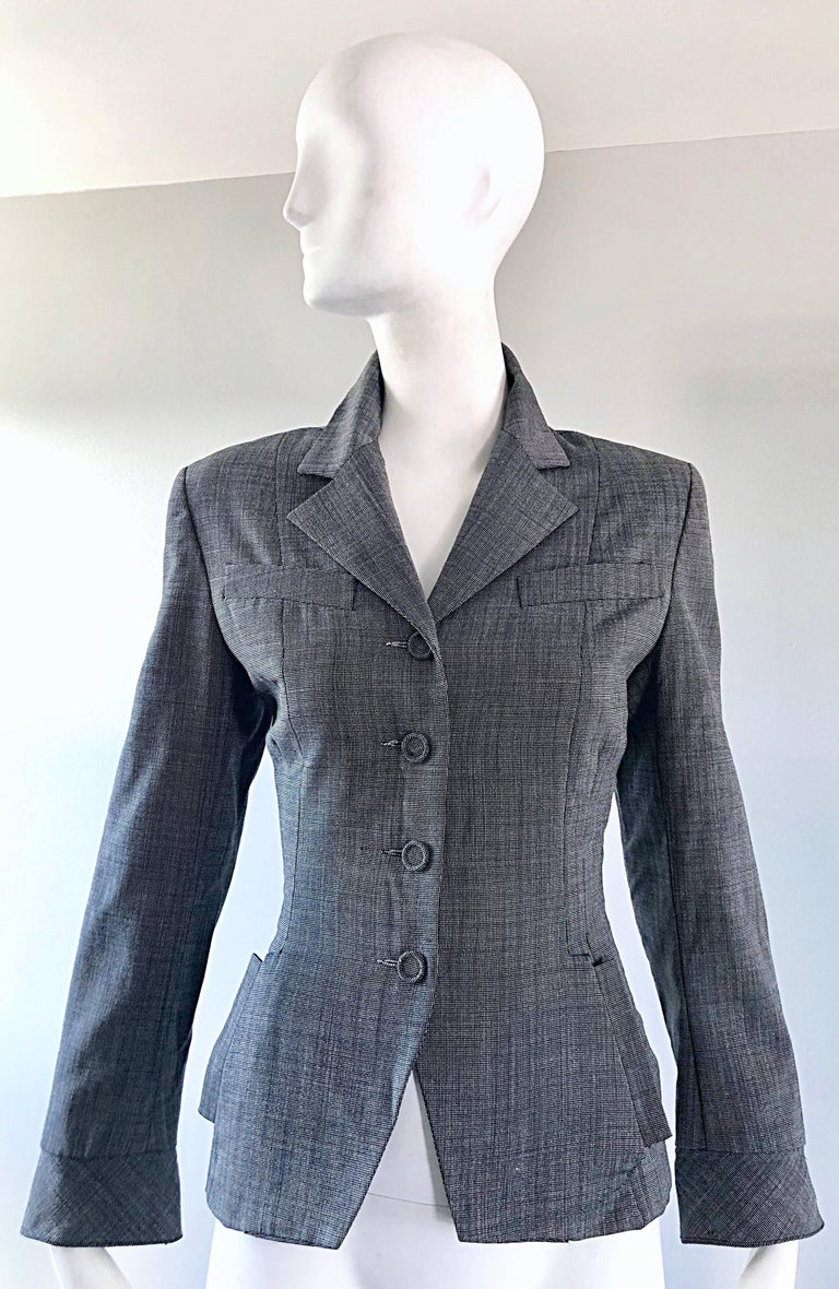 Vintage Norma Kamali 1980s Does 1940s Sz 4 Gray Cropped Fitted 80s Blazer Jacket For Sale 6