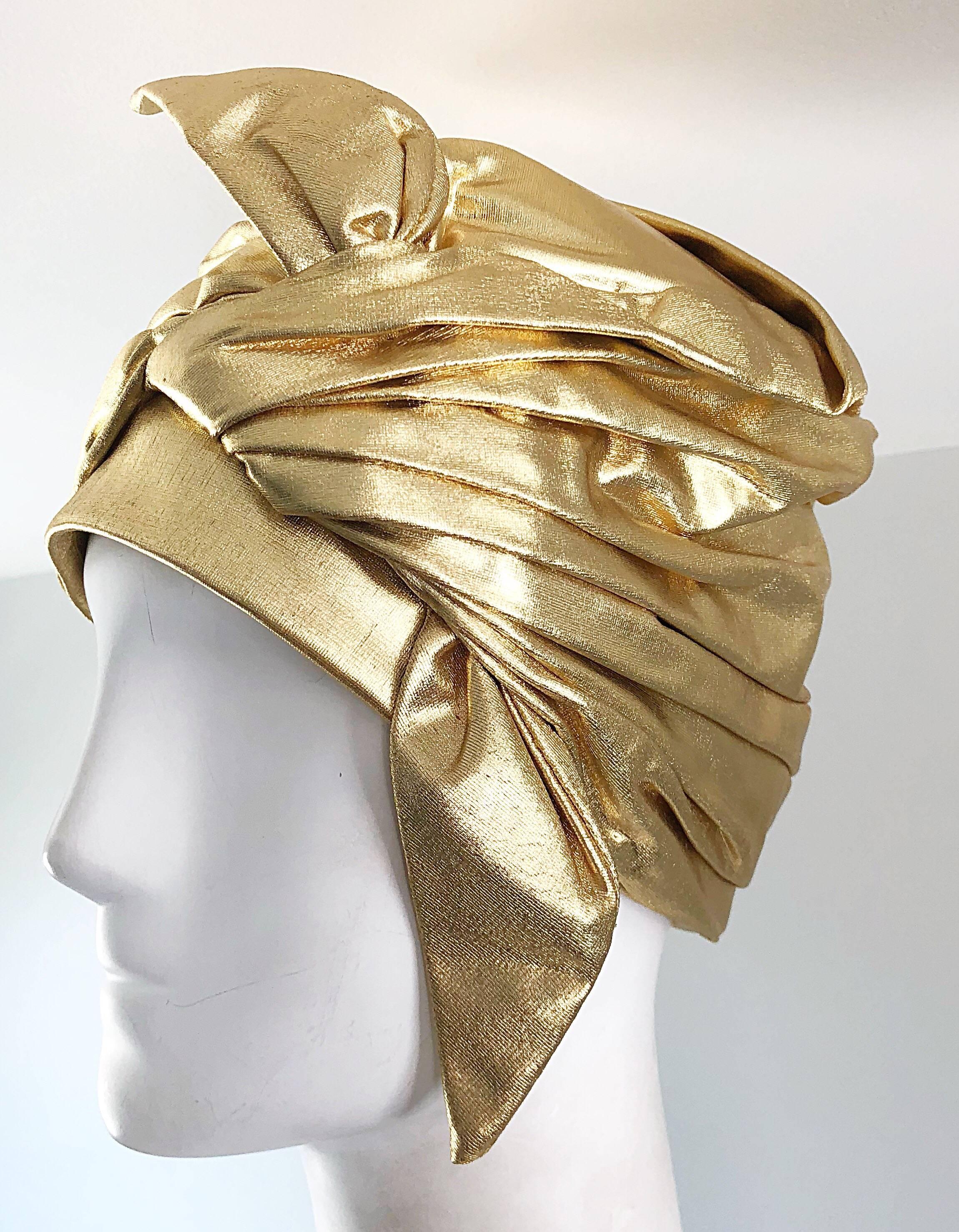 Women's 1950s Christian Dior Gold Lame Avant Garde Rare Vintage 50s Turban Hat 