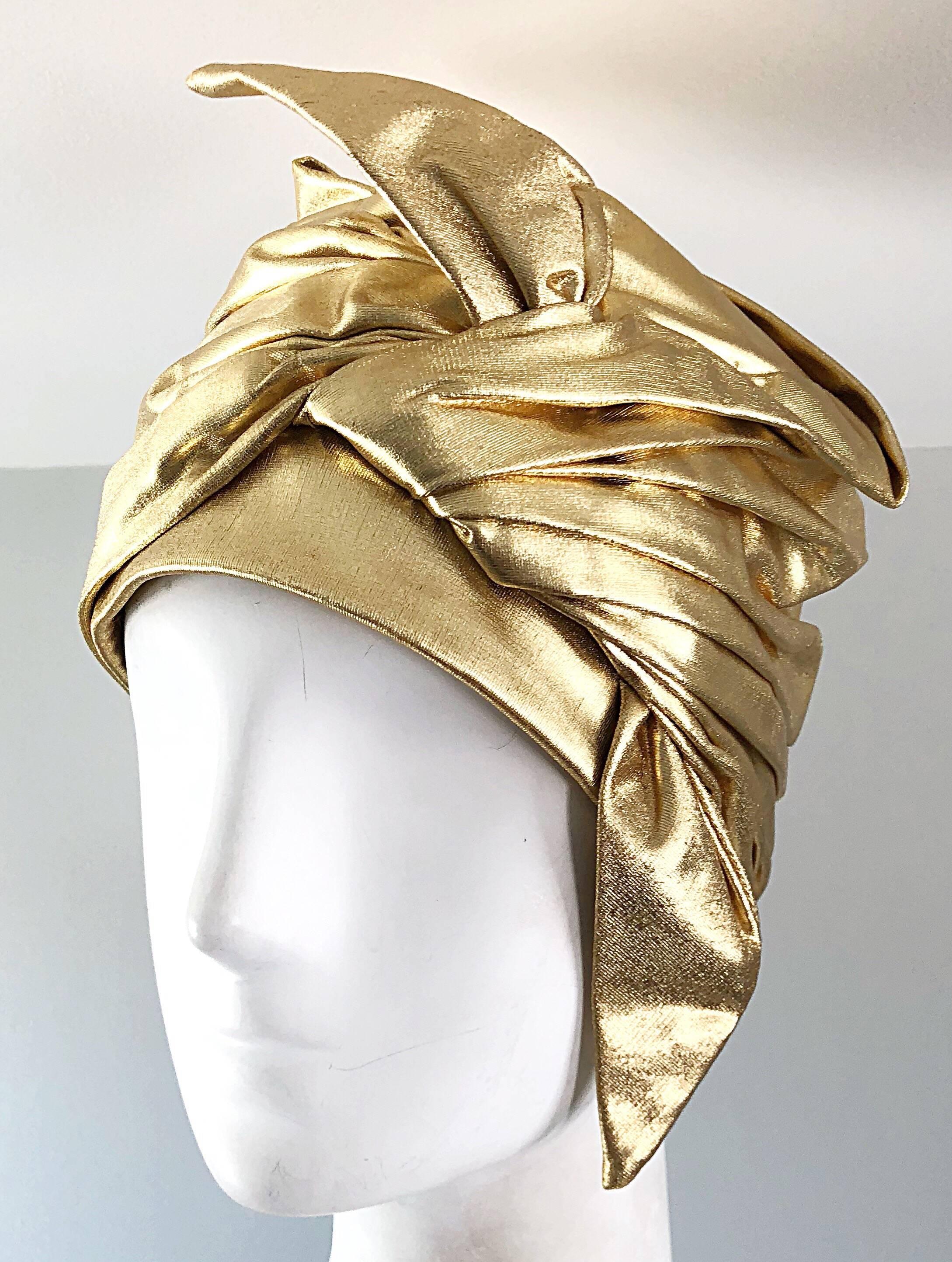 1950s Christian Dior Gold Lame Avant Garde Rare Vintage 50s Turban Hat  1