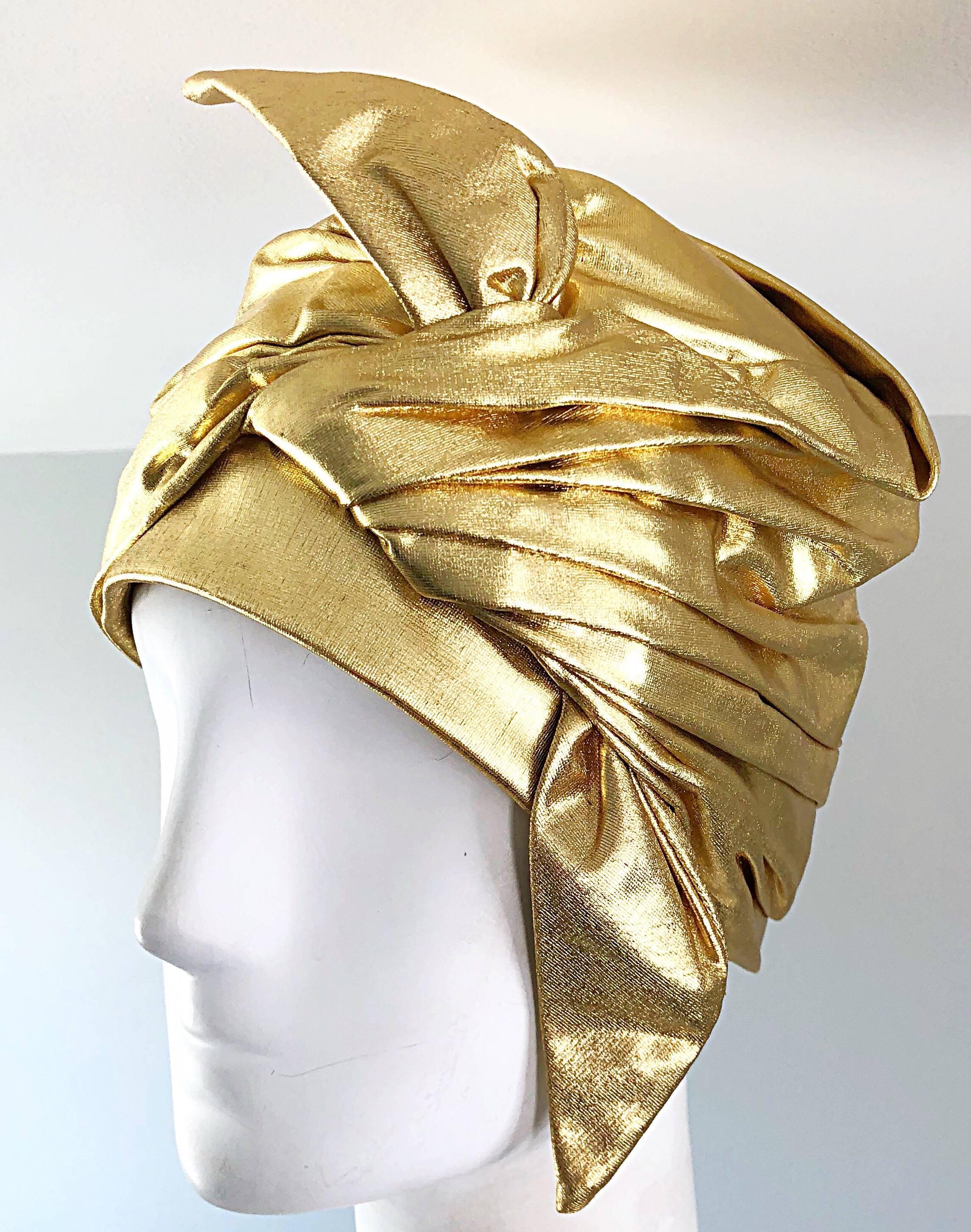 1950s Christian Dior Gold Lame Avant Garde Rare Vintage 50s Turban Hat  2
